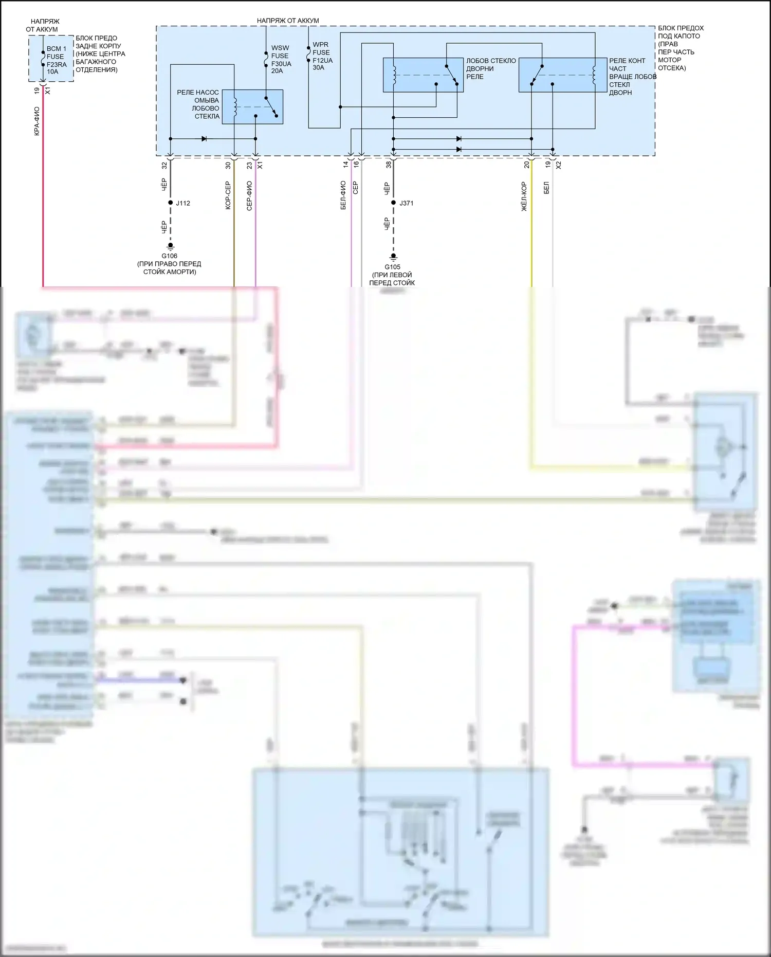 Camaro Chevrolet VI рестайлинг (2018-2024): Дворники и омыватели электросхема 