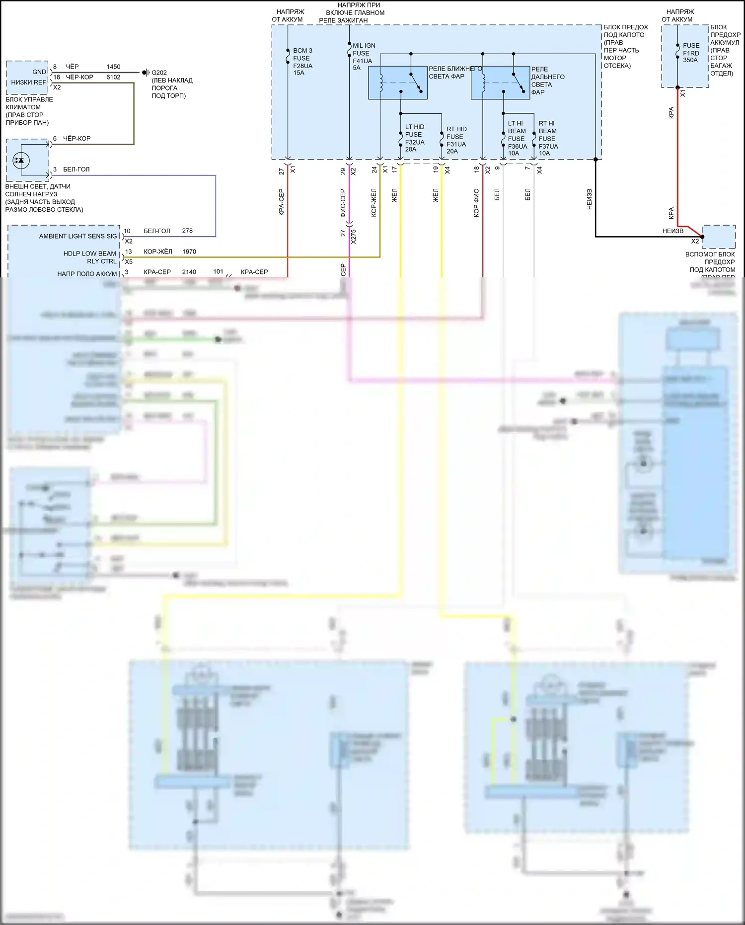 Camaro Chevrolet VI рестайлинг (2018-2024): Электросхема фар, с разрядом высокой интенсивности 