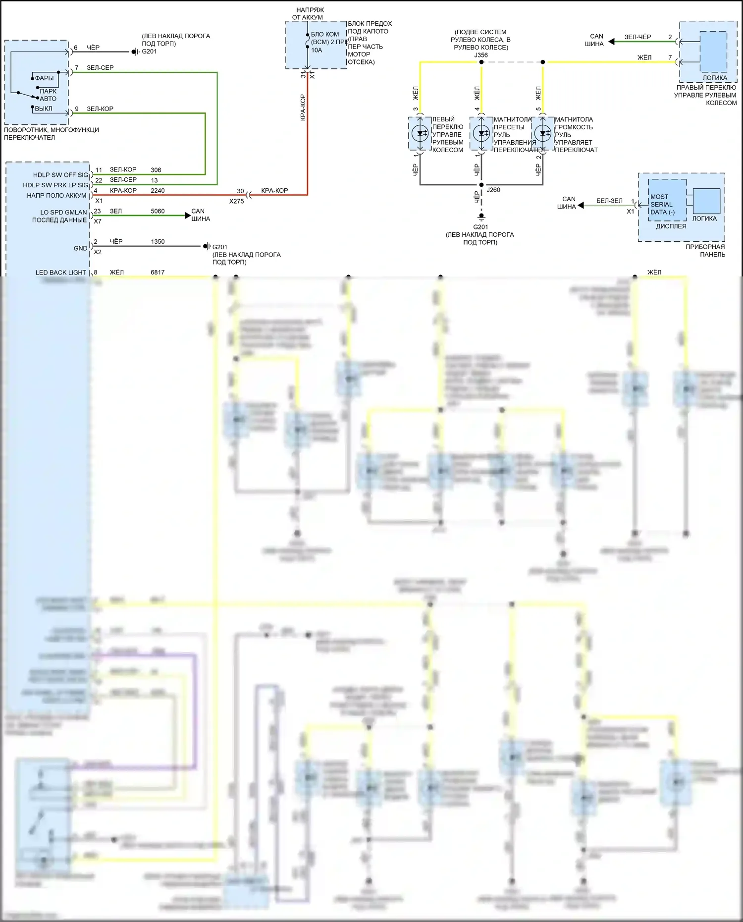 Camaro Chevrolet VI (2015-2018): Электросхема подсветки приборной панели 