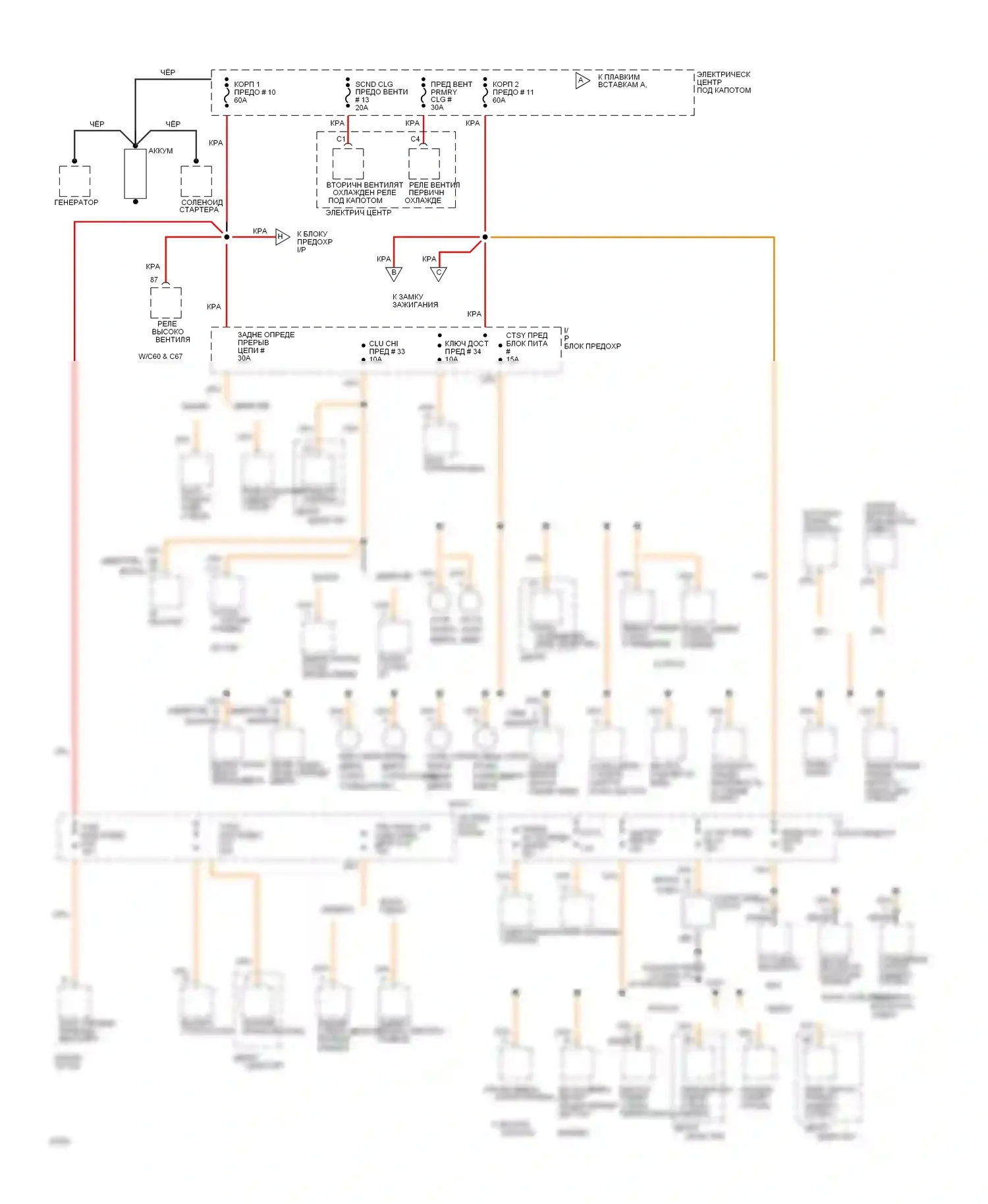 Caprice Chevrolet IV (1990-1996): Электросхема блока предохранителей реле (1 из 4) 