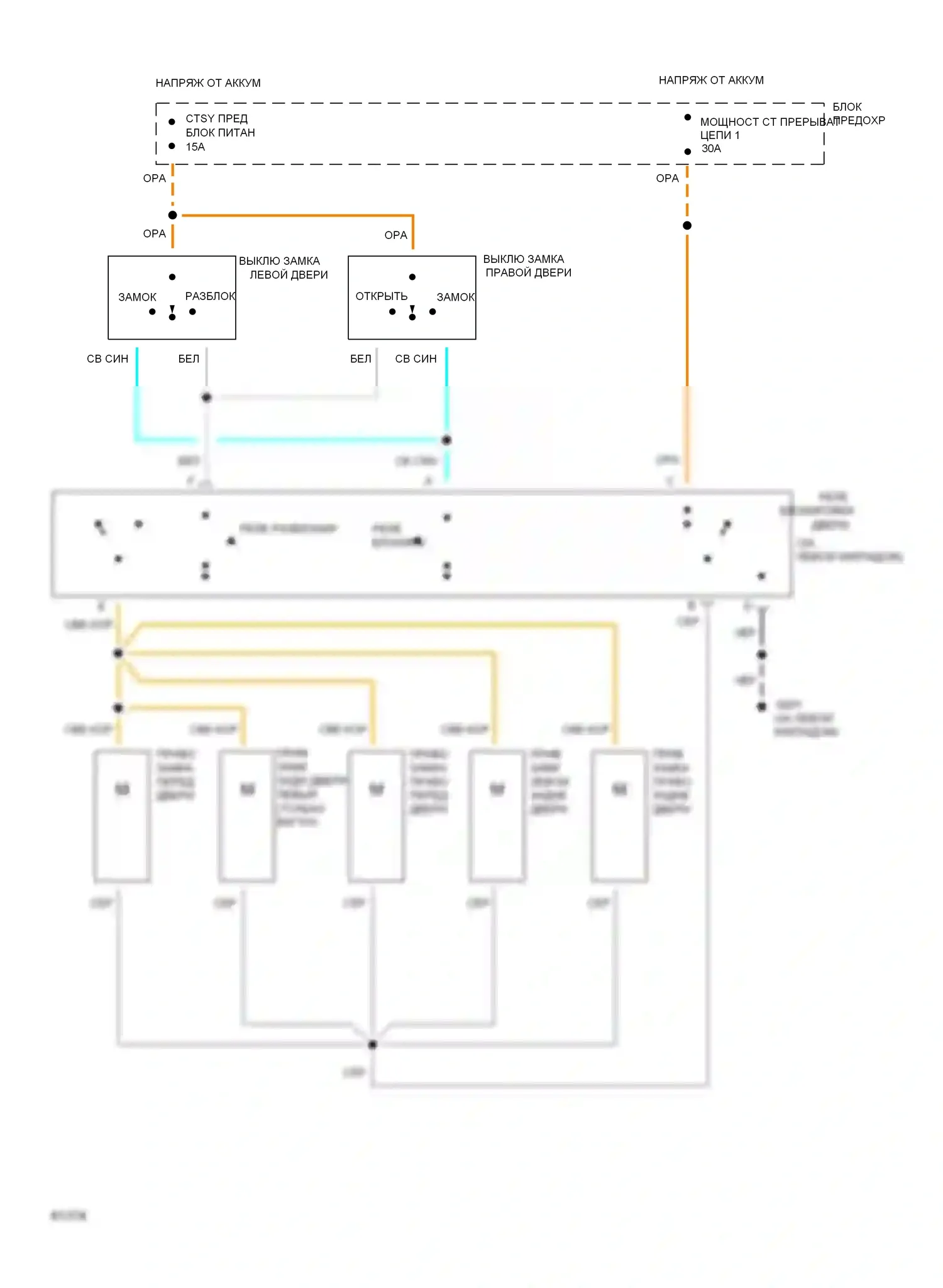 Caprice Chevrolet IV (1990-1996): Электросхема центрального замка, без дистанционного/бесключевого доступа 