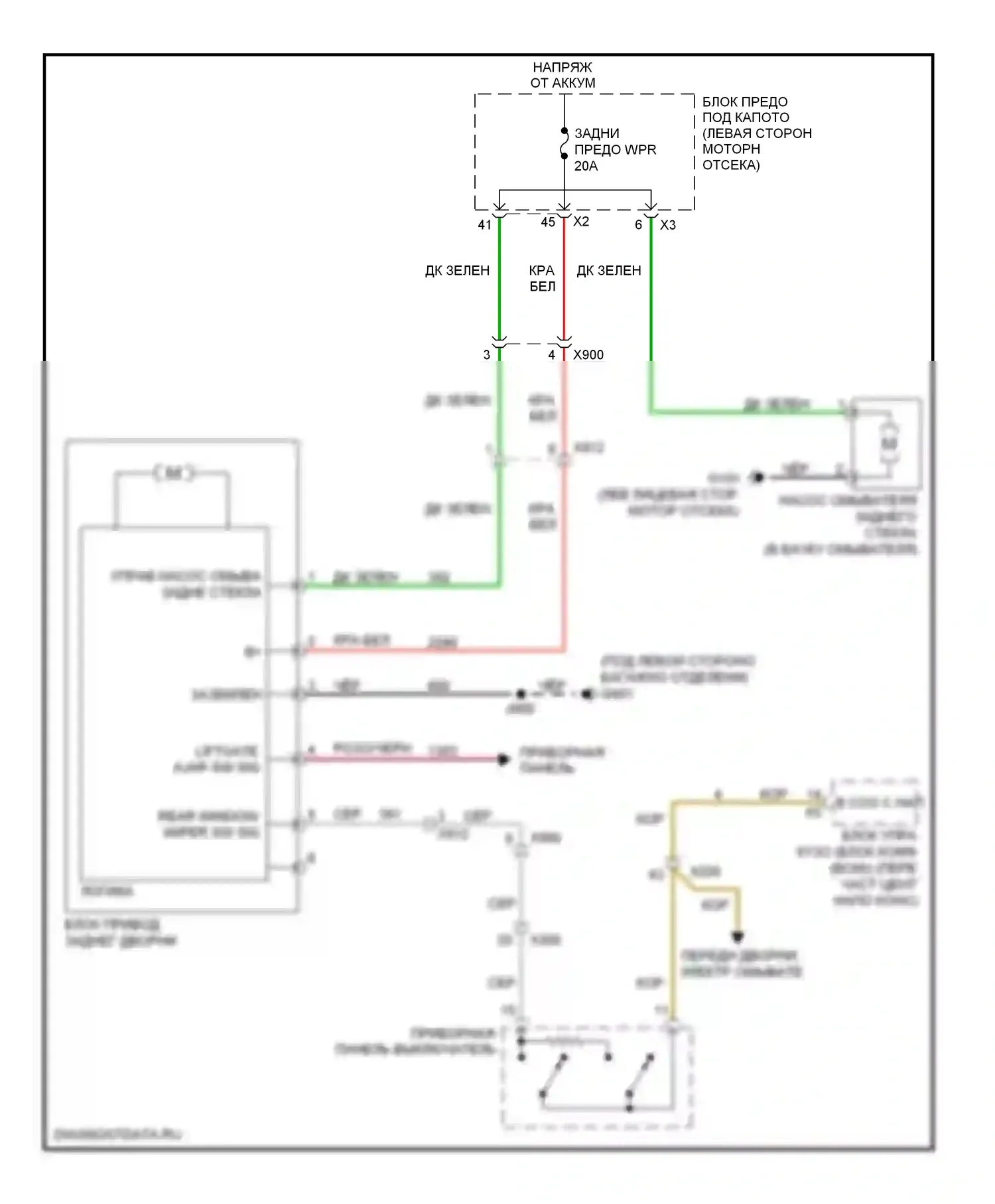 Captiva Chevrolet I рестайлинг 2 (2013-2016): Электросхема задних дворников и омывателей 