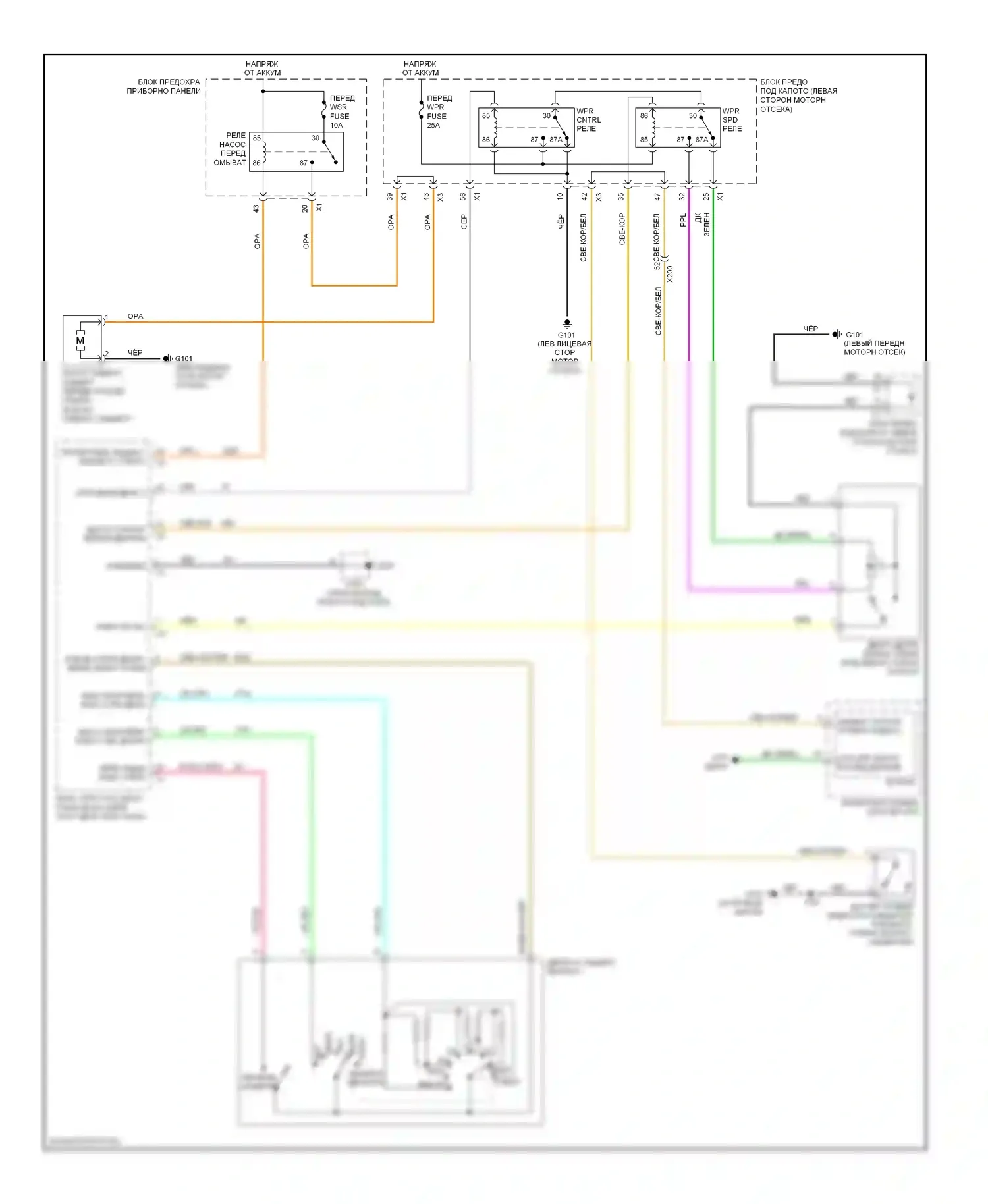 Captiva Chevrolet I рестайлинг (2011-2013): Электросхема передних дворников и омывателей 