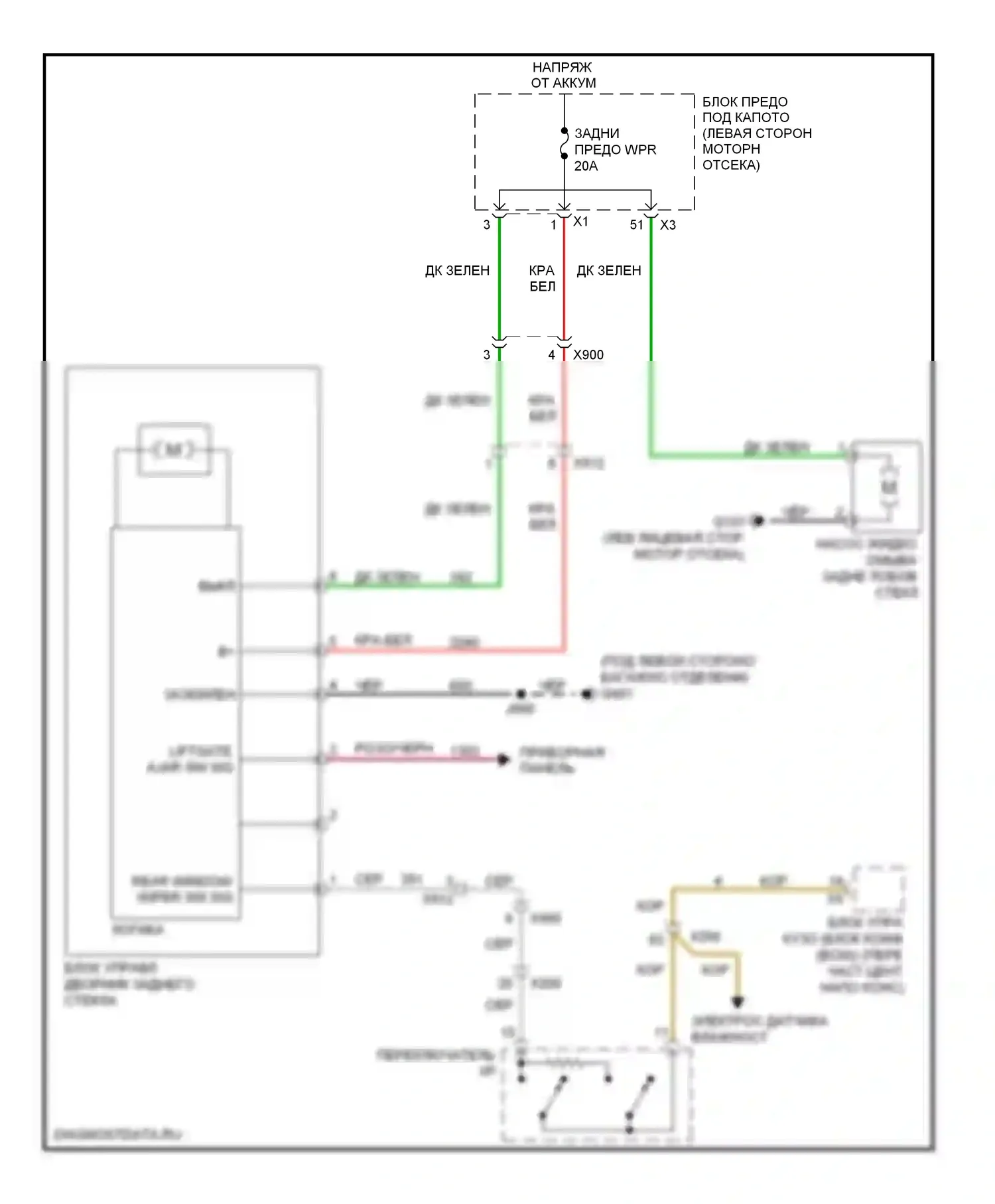 Captiva Chevrolet I рестайлинг (2011-2013): Электросхема задних дворников и омывателей 
