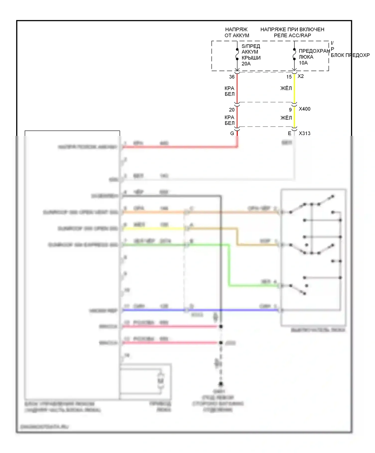 Captiva Chevrolet I рестайлинг (2011-2013): Электросхема складной крыши/люка 