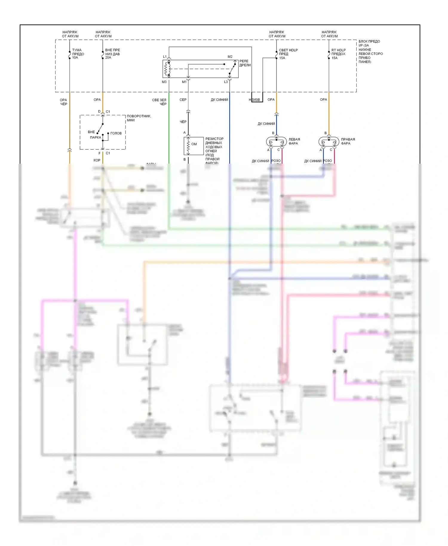 Cavalier Chevrolet III (1995-2005): Электросхема фар 
