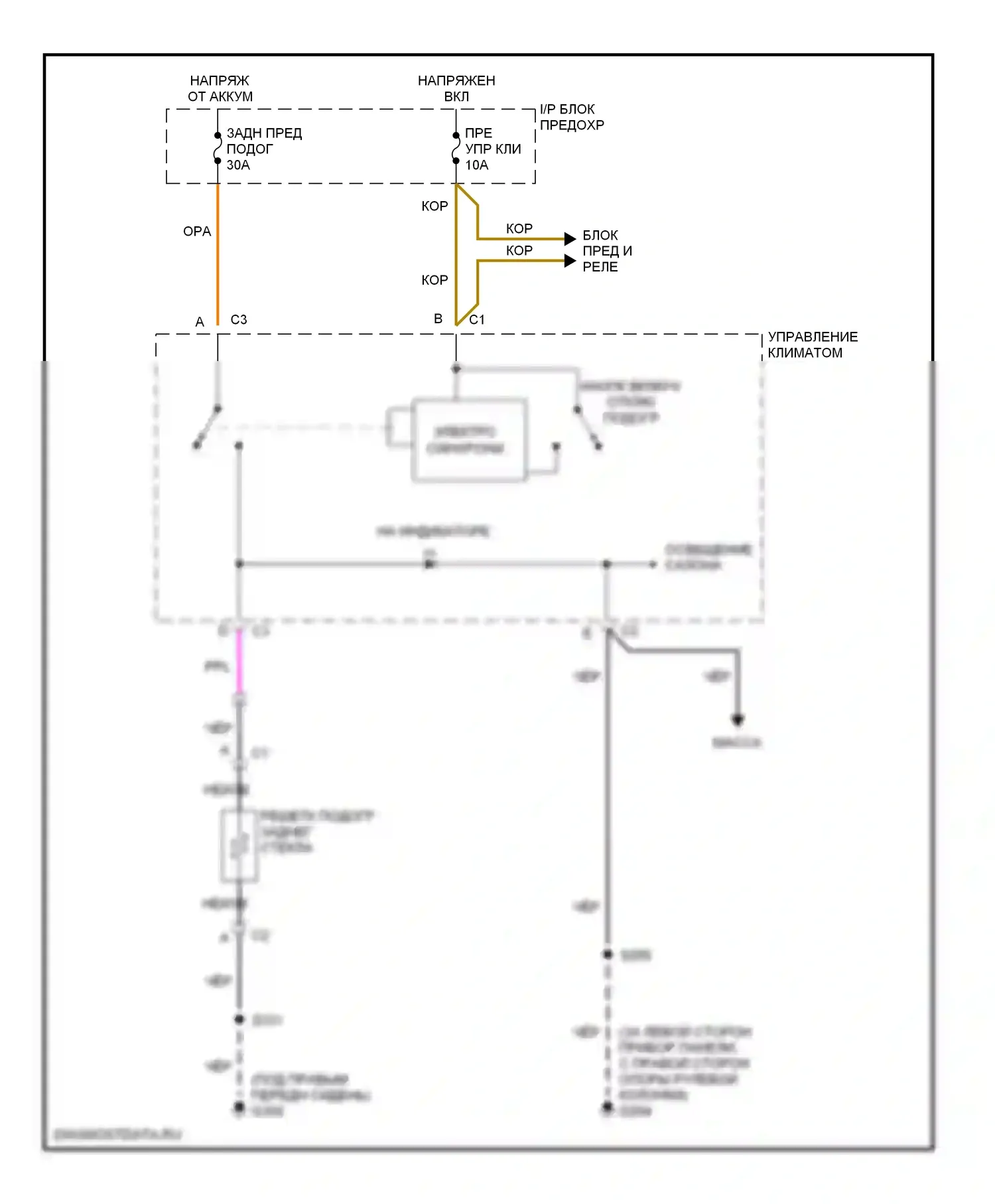 Cavalier Chevrolet III (1995-2005): Электросхема подогрева стекол 