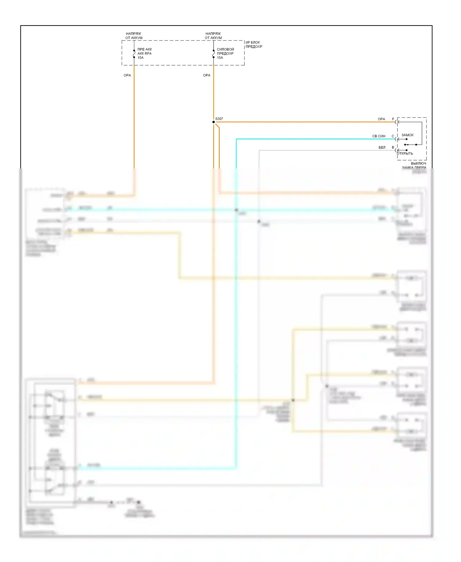 Cavalier Chevrolet III (1995-2005): Электросхема центрального замка, с бесключевым доступом 