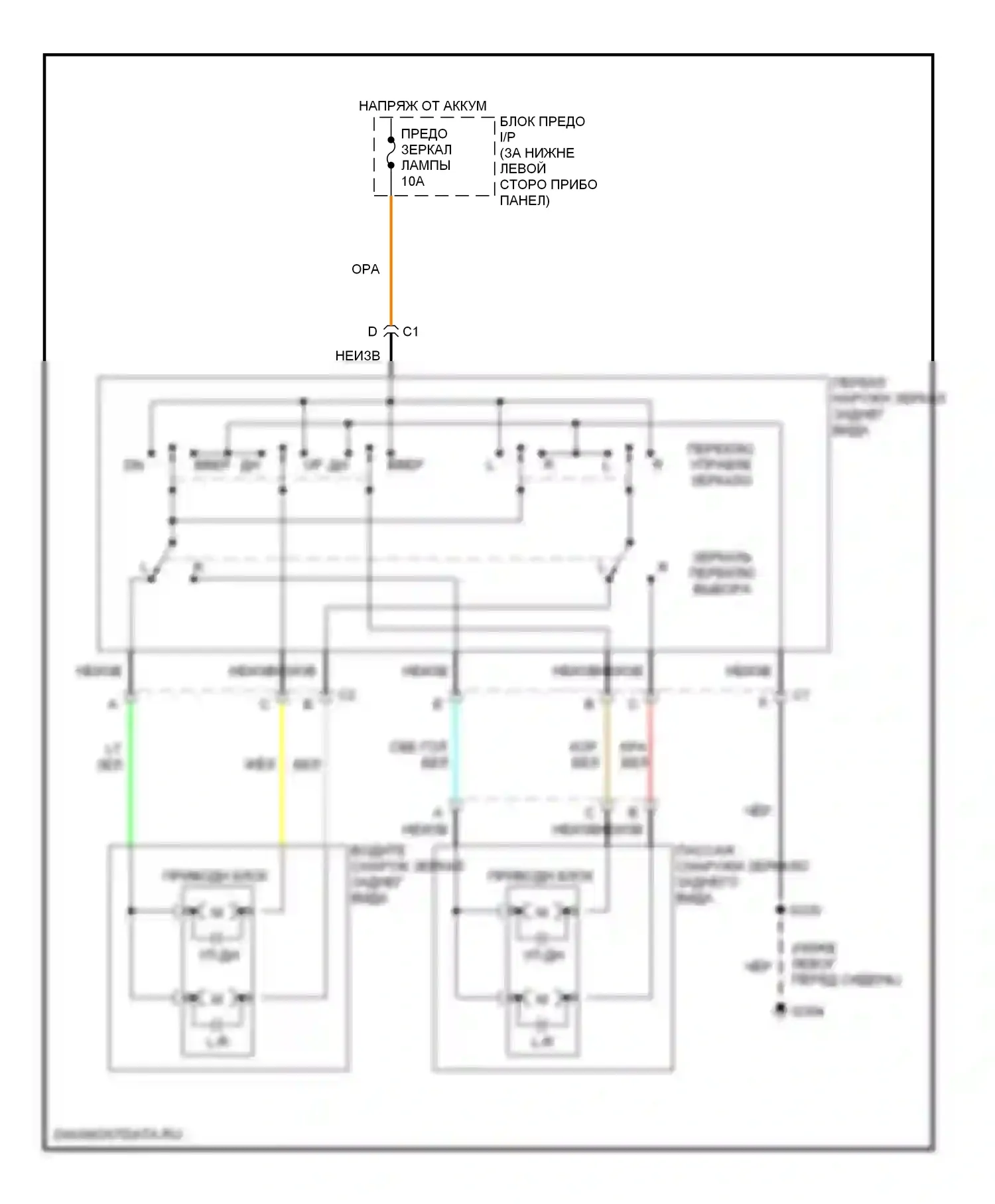 Cavalier Chevrolet III (1995-2005): Электросхема управления зеркалами заднего вида 
