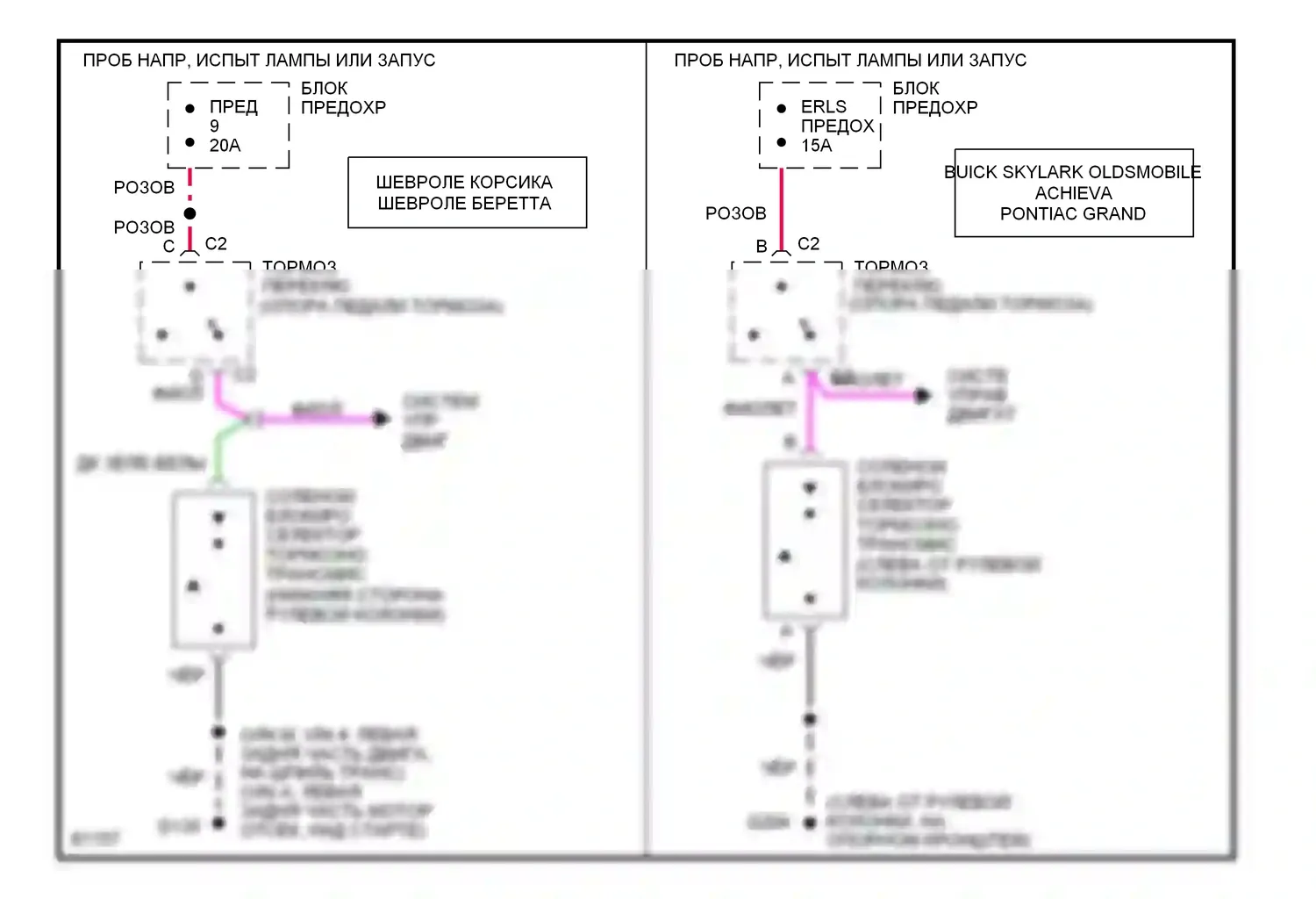 Corsica Chevrolet I (1987-1996): Электросхема блокировки селектора 