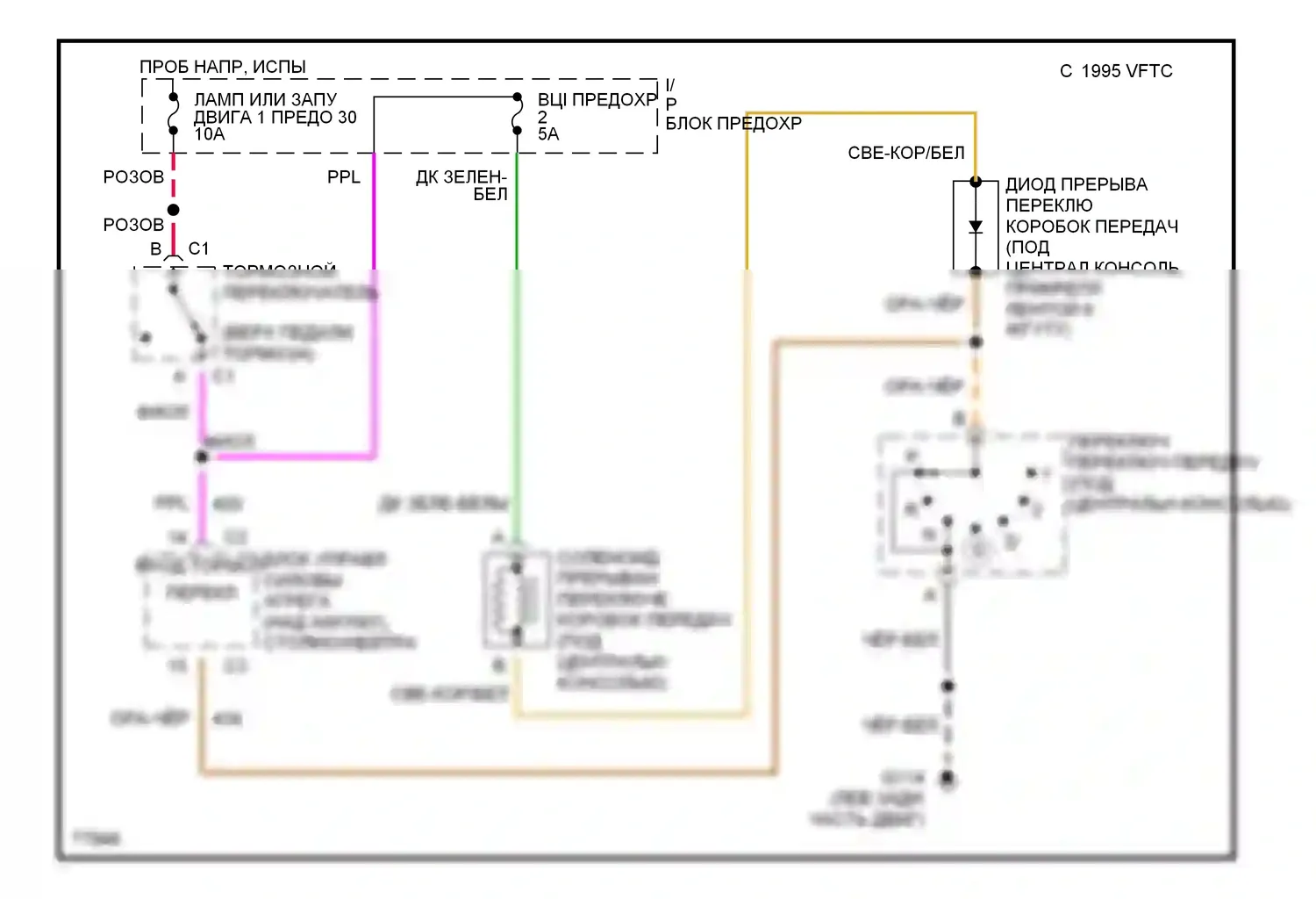 Corvette Chevrolet C4 (1984-1998): Электросхема блокировки селектора 