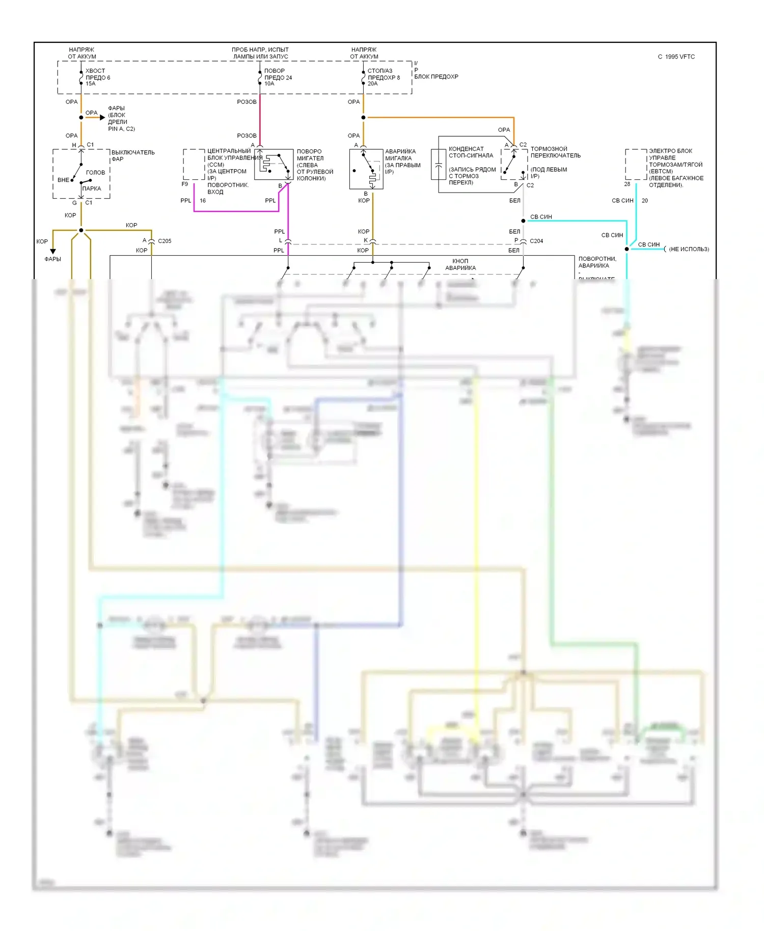 Corvette Chevrolet C4 (1984-1998): Электросхема фар и фонарей, без дрели 