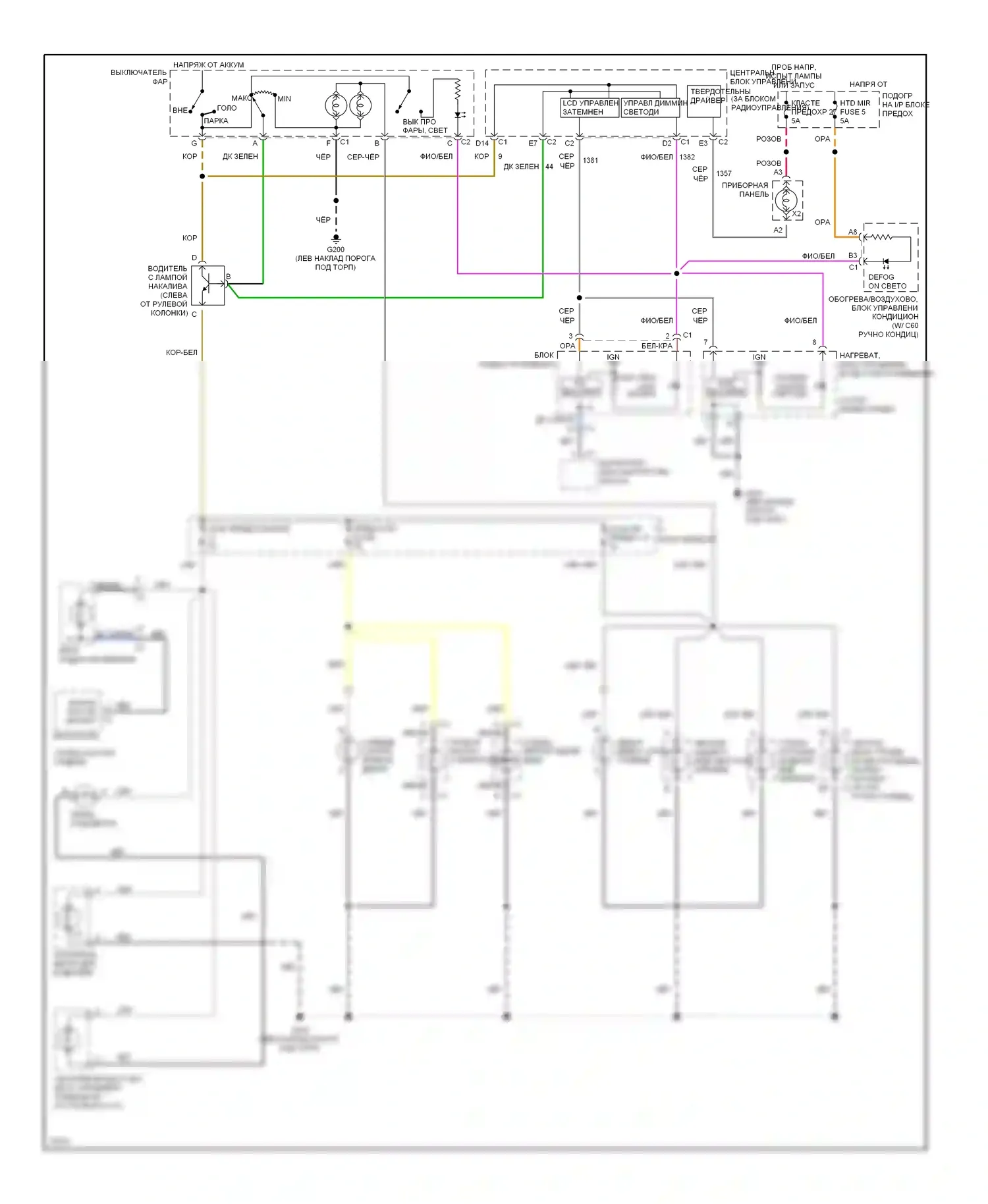 Corvette Chevrolet C4 (1984-1998): Электросхема подсветки приборной панели 