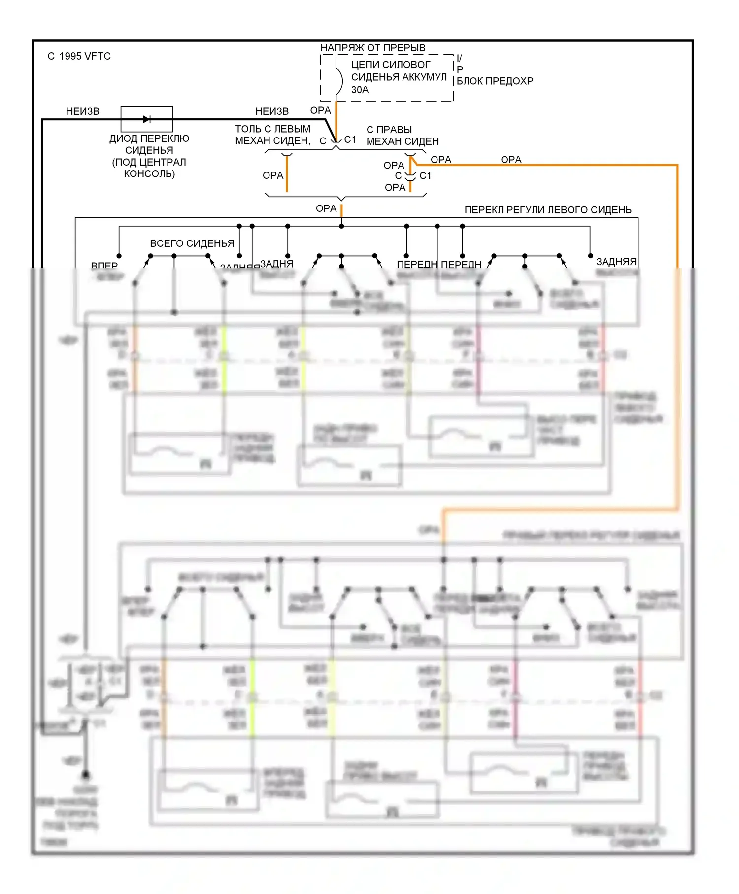 Corvette Chevrolet C4 (1984-1998): 6-сторонняя электросхема сиденья питания 