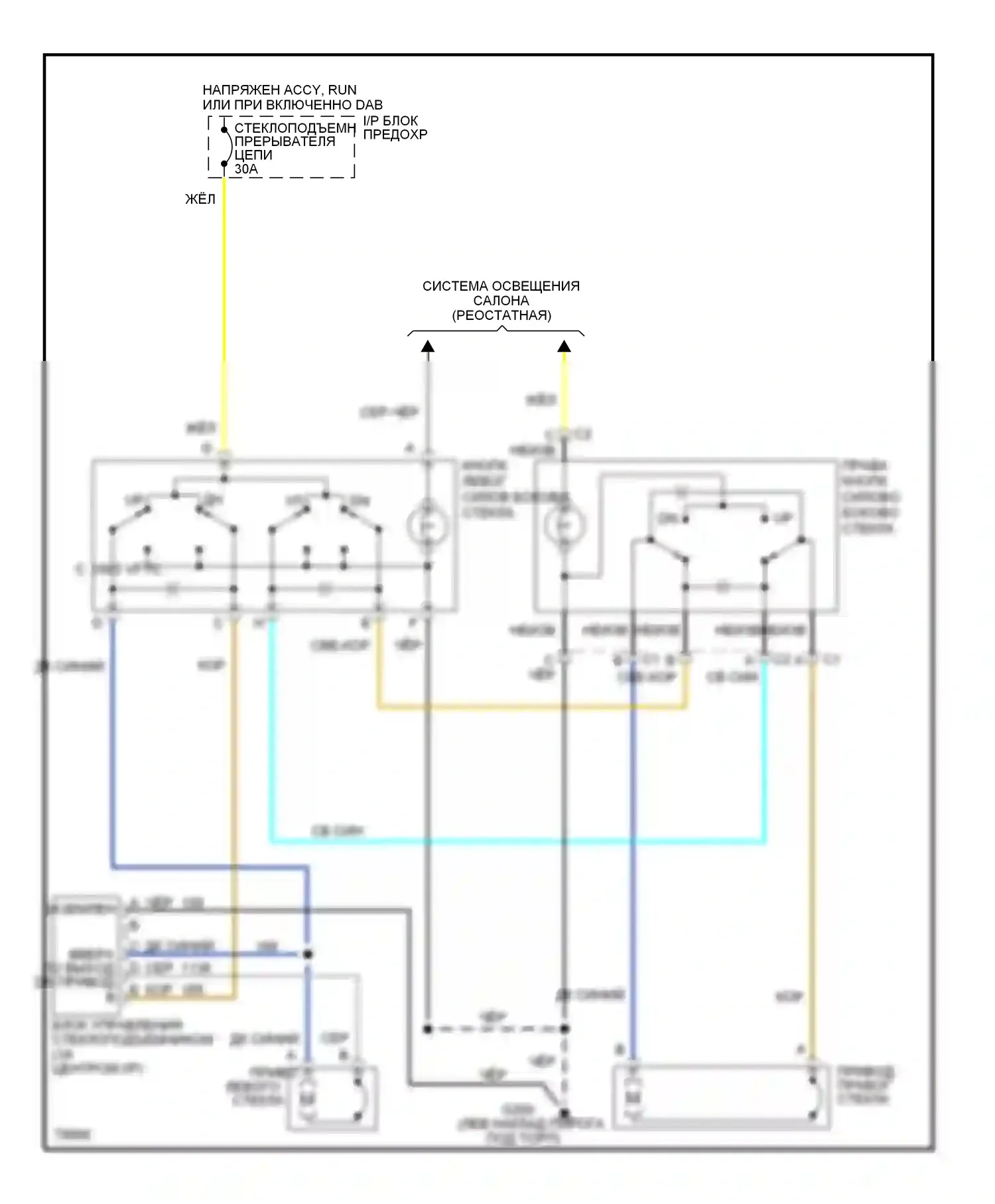 Corvette Chevrolet C4 (1984-1998): Электросхема стеклоподъемника 