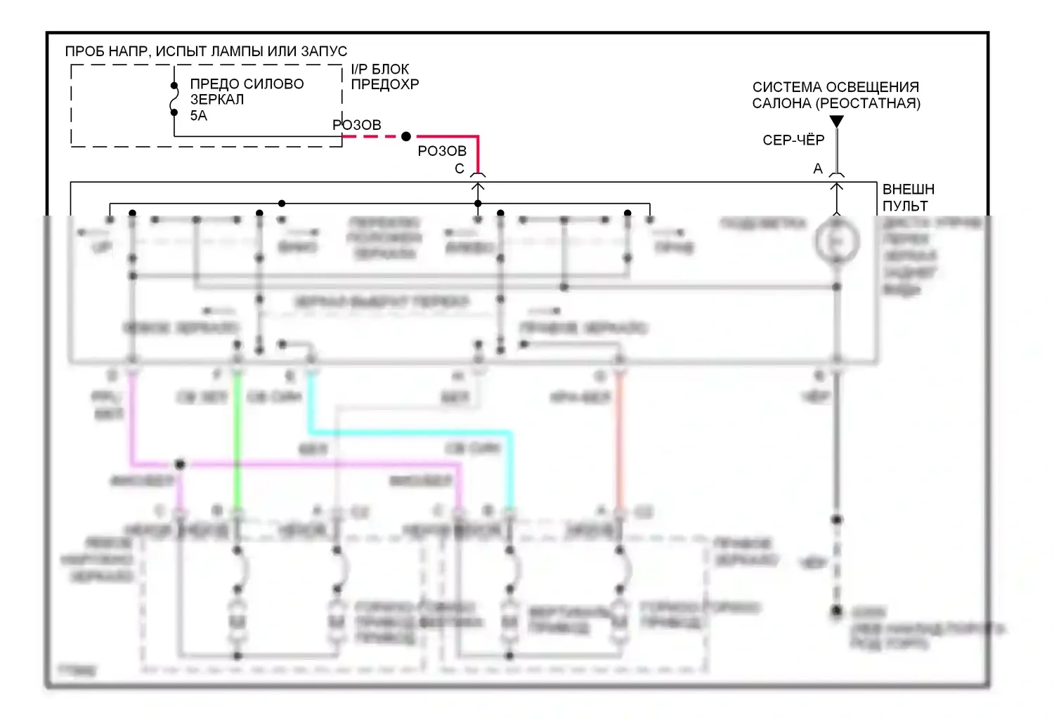 Corvette Chevrolet C4 (1984-1998): Электросхема силового зеркала 