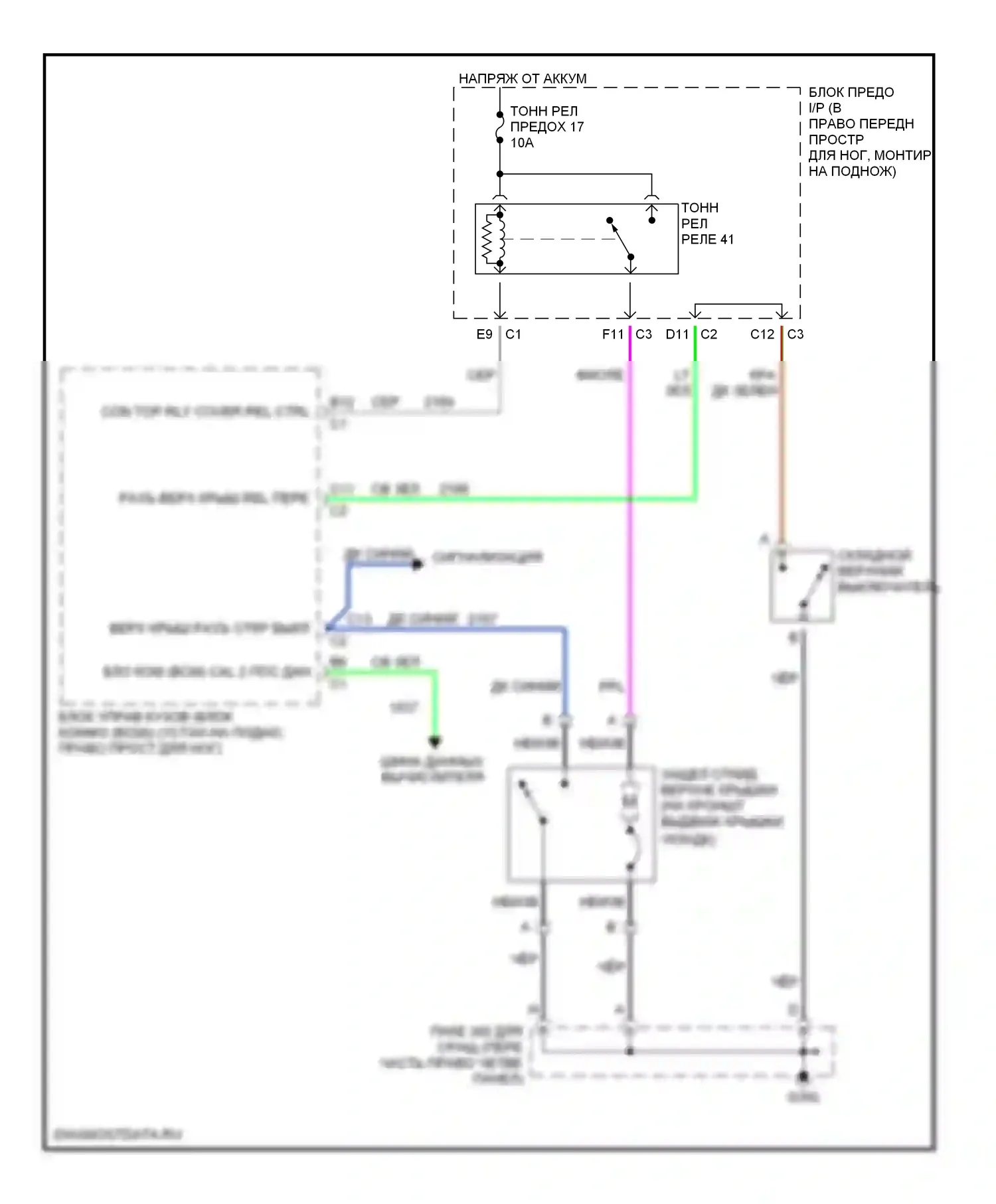 Corvette Chevrolet C5 (1997-2004): Электросхема откидной крышки 
