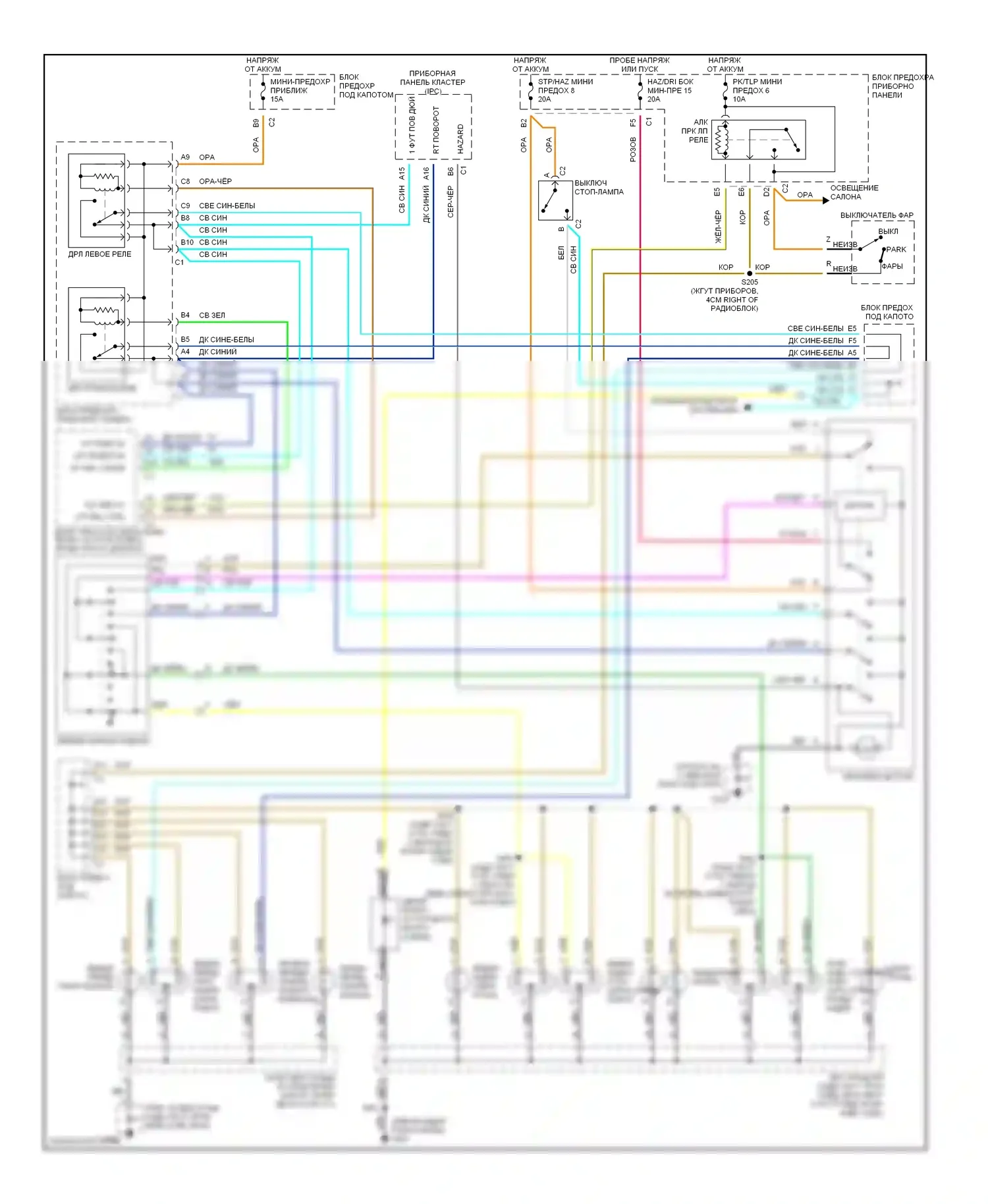 Corvette Chevrolet C5 (1997-2004): Электросхема фар и фонарей 