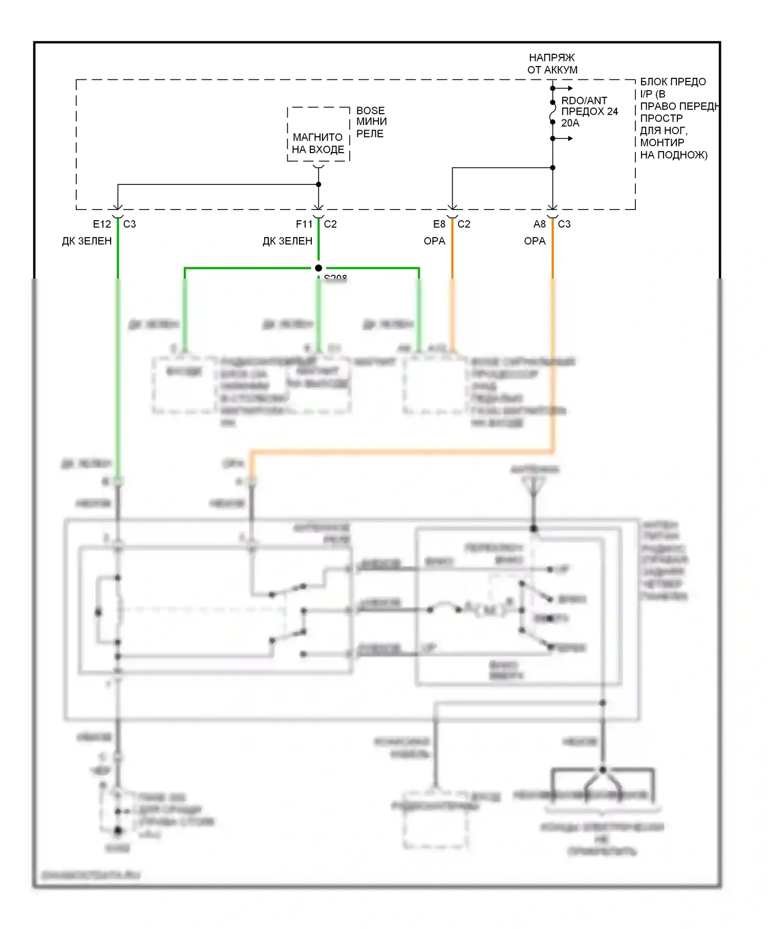 Corvette Chevrolet C5 (1997-2004): Электросхема силовой антенны 