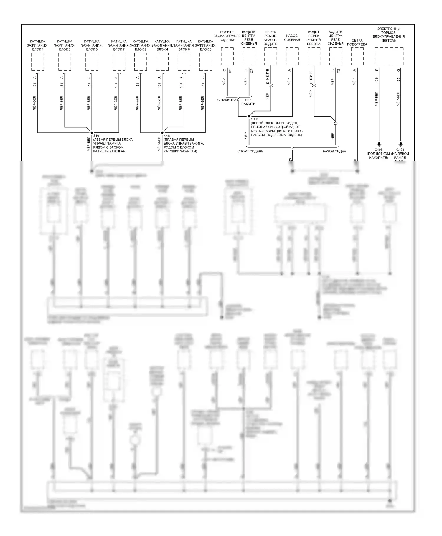 Corvette Chevrolet C5 (1997-2004): Электросхема точек подключения масс (2 из 3) 