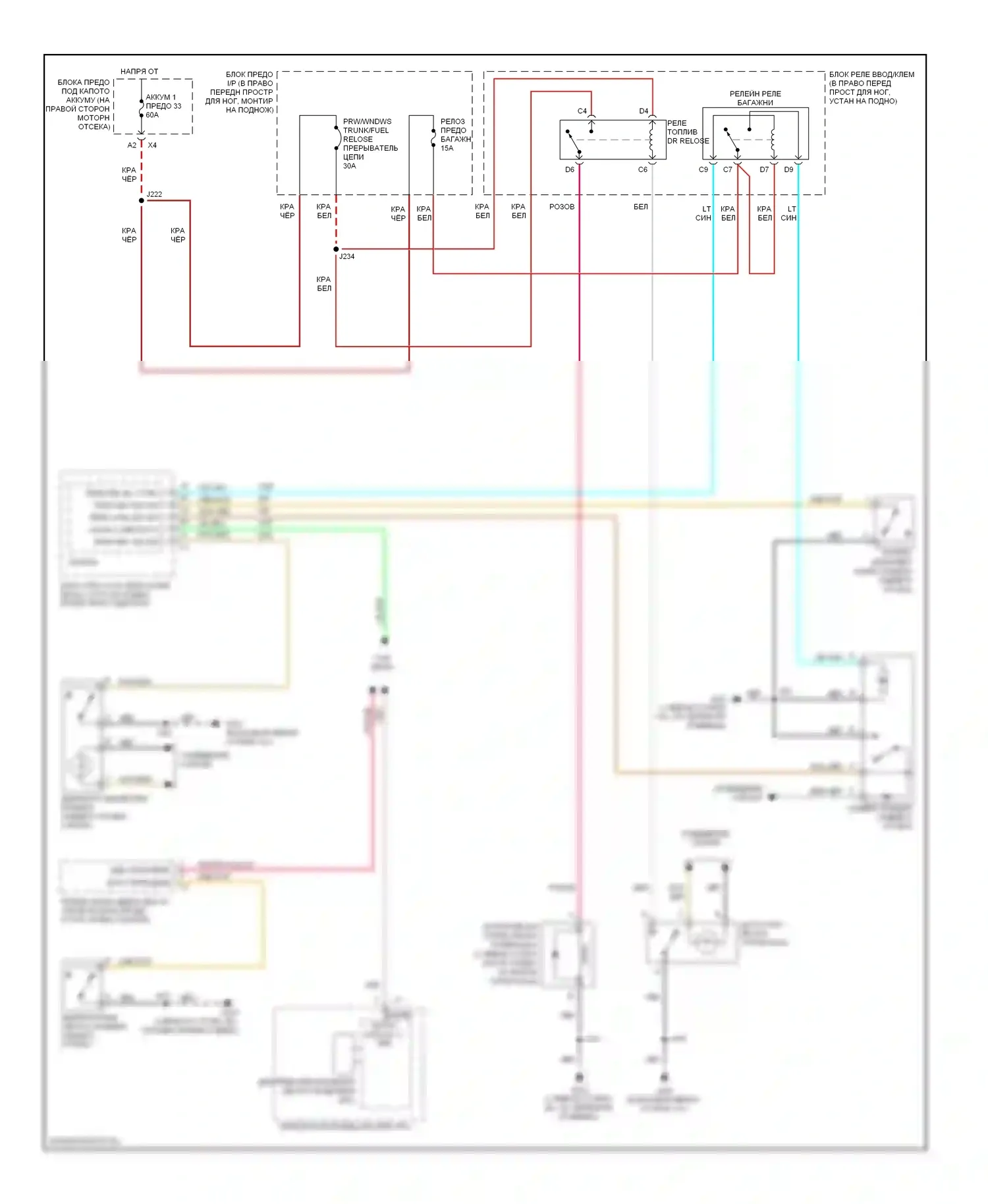 Corvette Chevrolet C6 (2004-2014): Электросхема открытия багажника и лючка топливного бака, кабриолет 