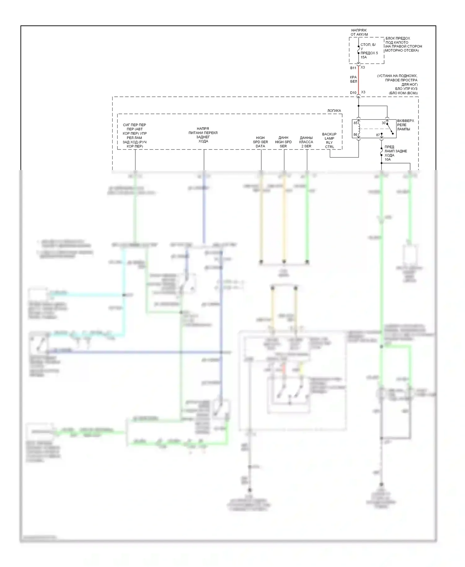 Corvette Chevrolet C6 (2004-2014): Электросхема фонарей заднего хода 