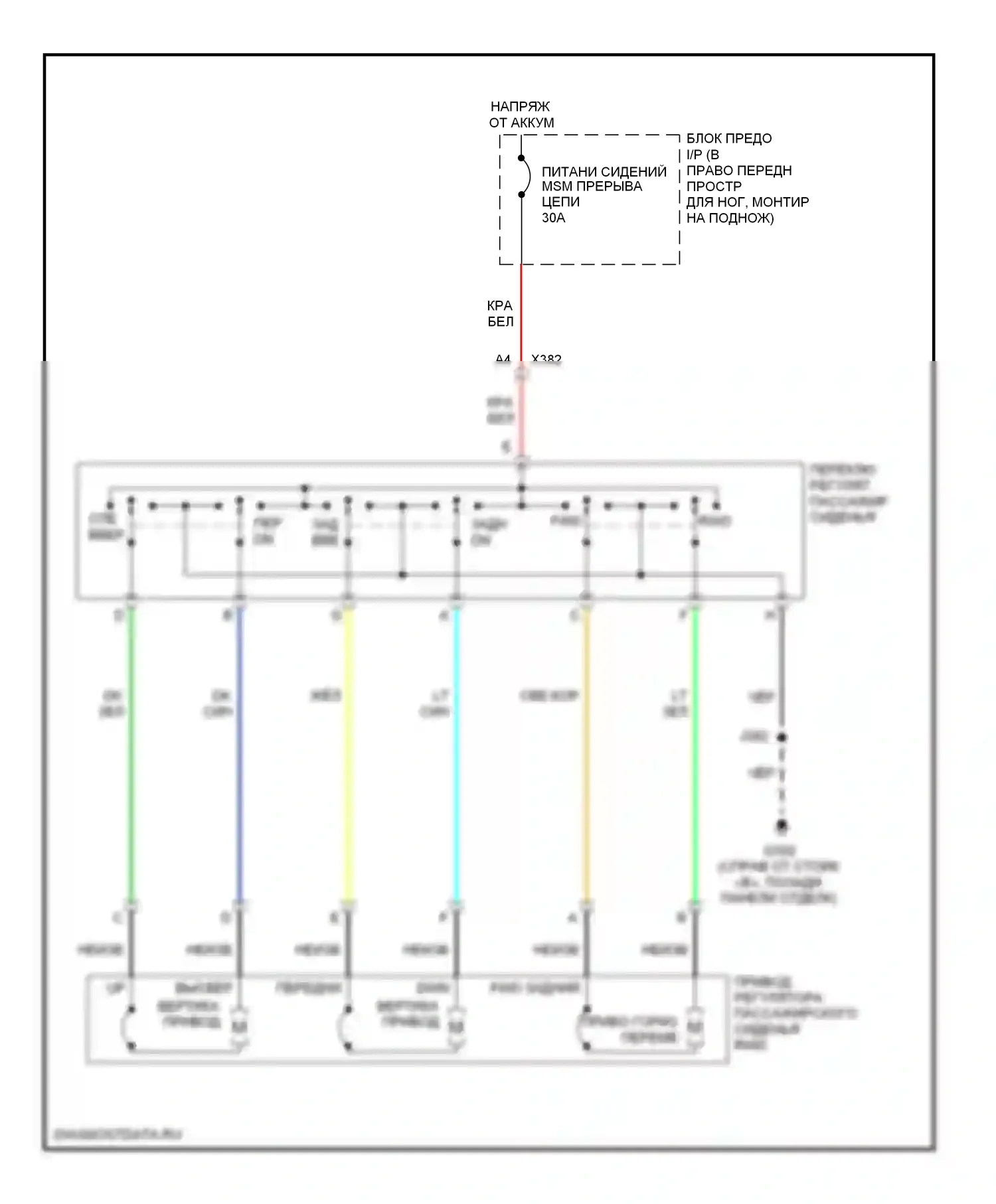 Corvette Chevrolet C6 (2004-2014): Электросхема сиденья питания для пассажиров 