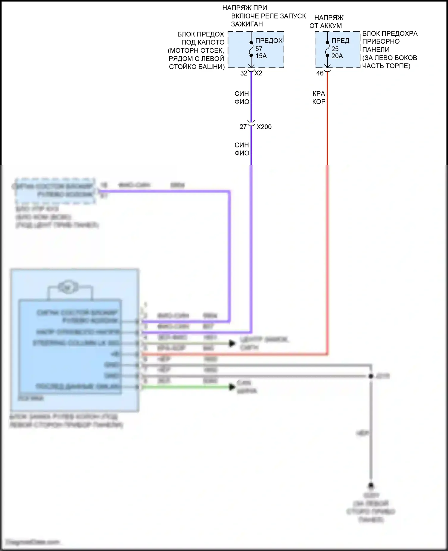 Cruze Chevrolet I рестайлинг (2012-2015): Электросхема замка рулевого управления 