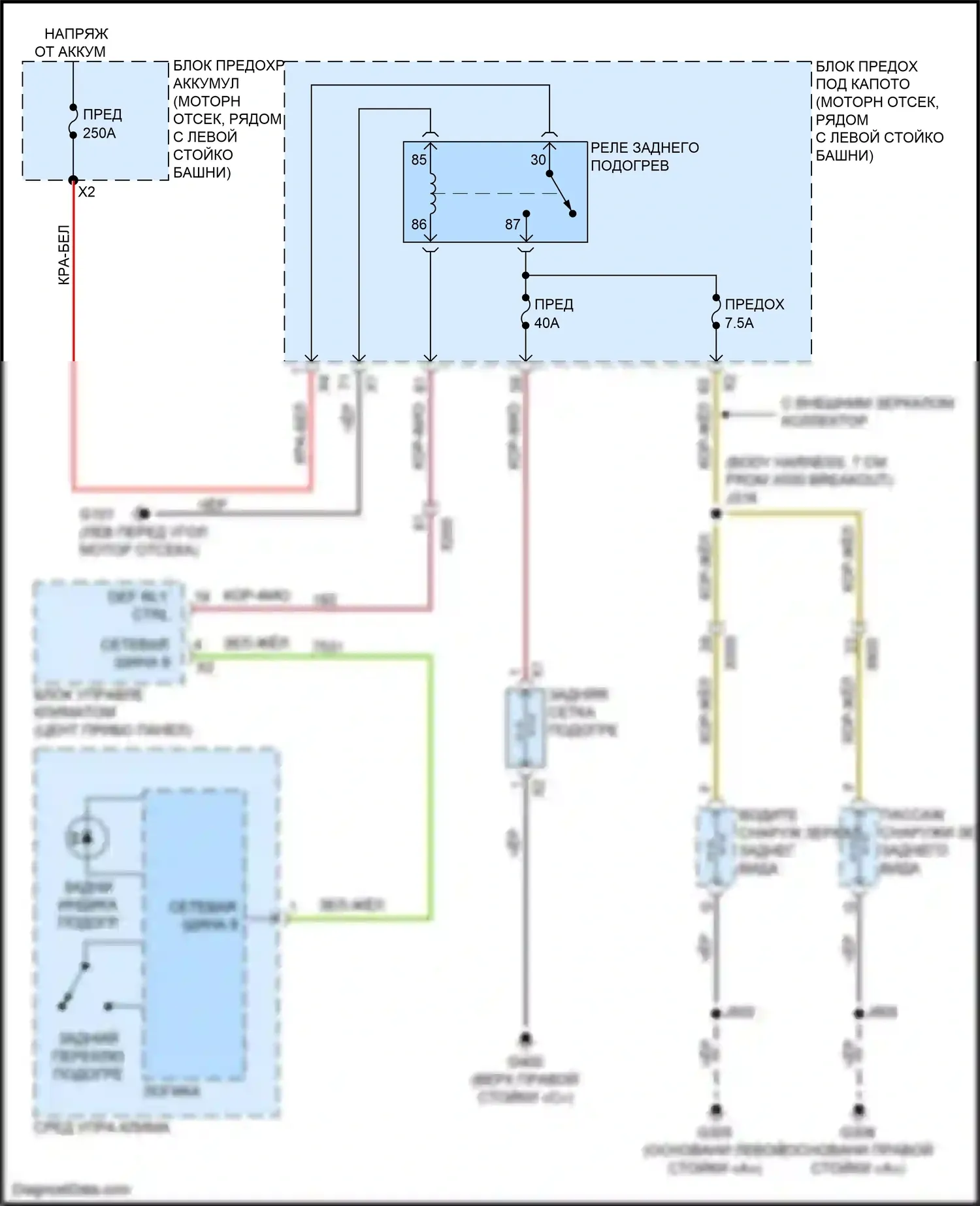 Cruze Chevrolet I рестайлинг (2012-2015): Электросхема подогрева стекол 