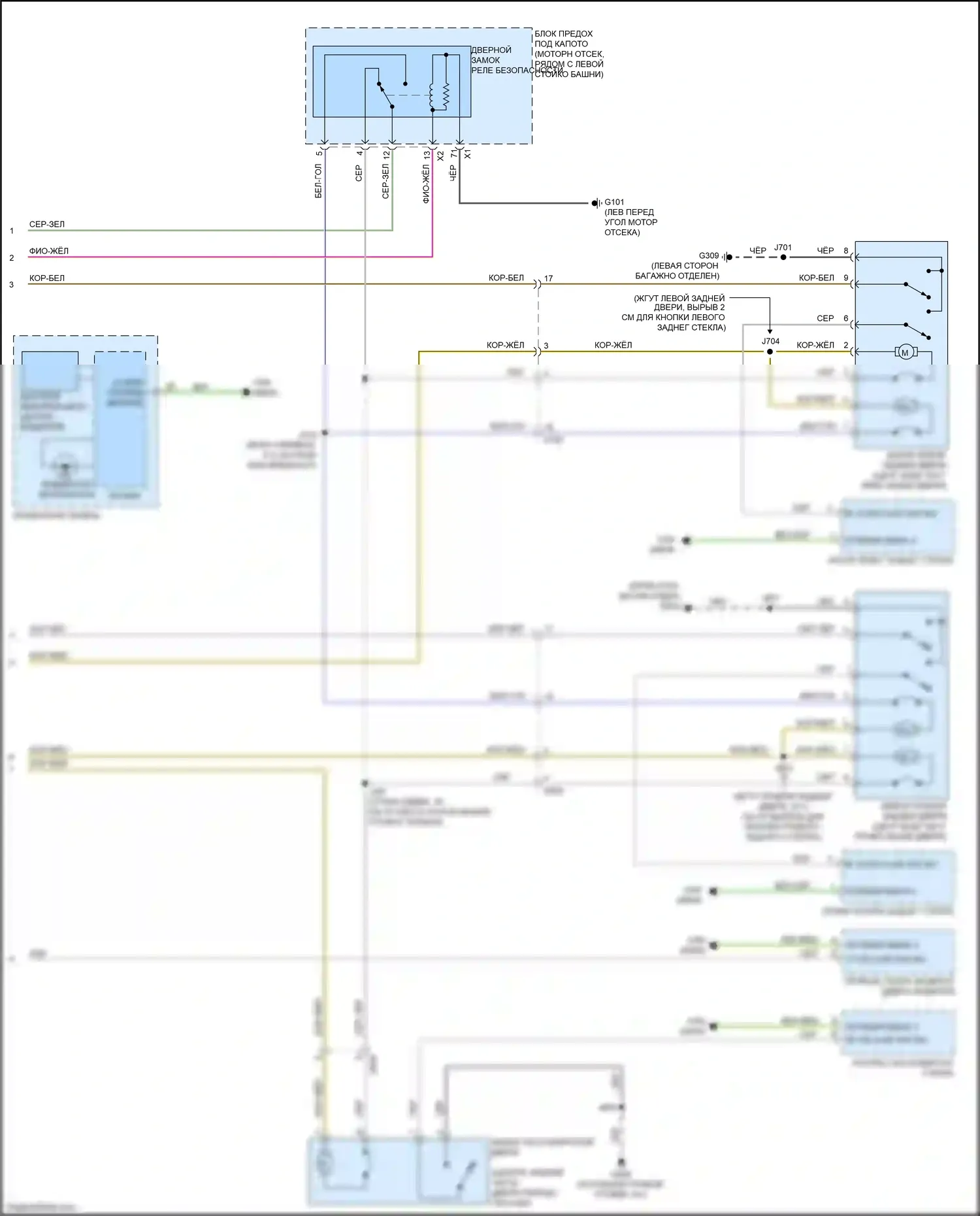 Cruze Chevrolet I рестайлинг (2012-2015): Электросхема центрального замка, без пассивного бесключевого доступа (2 из 2) 