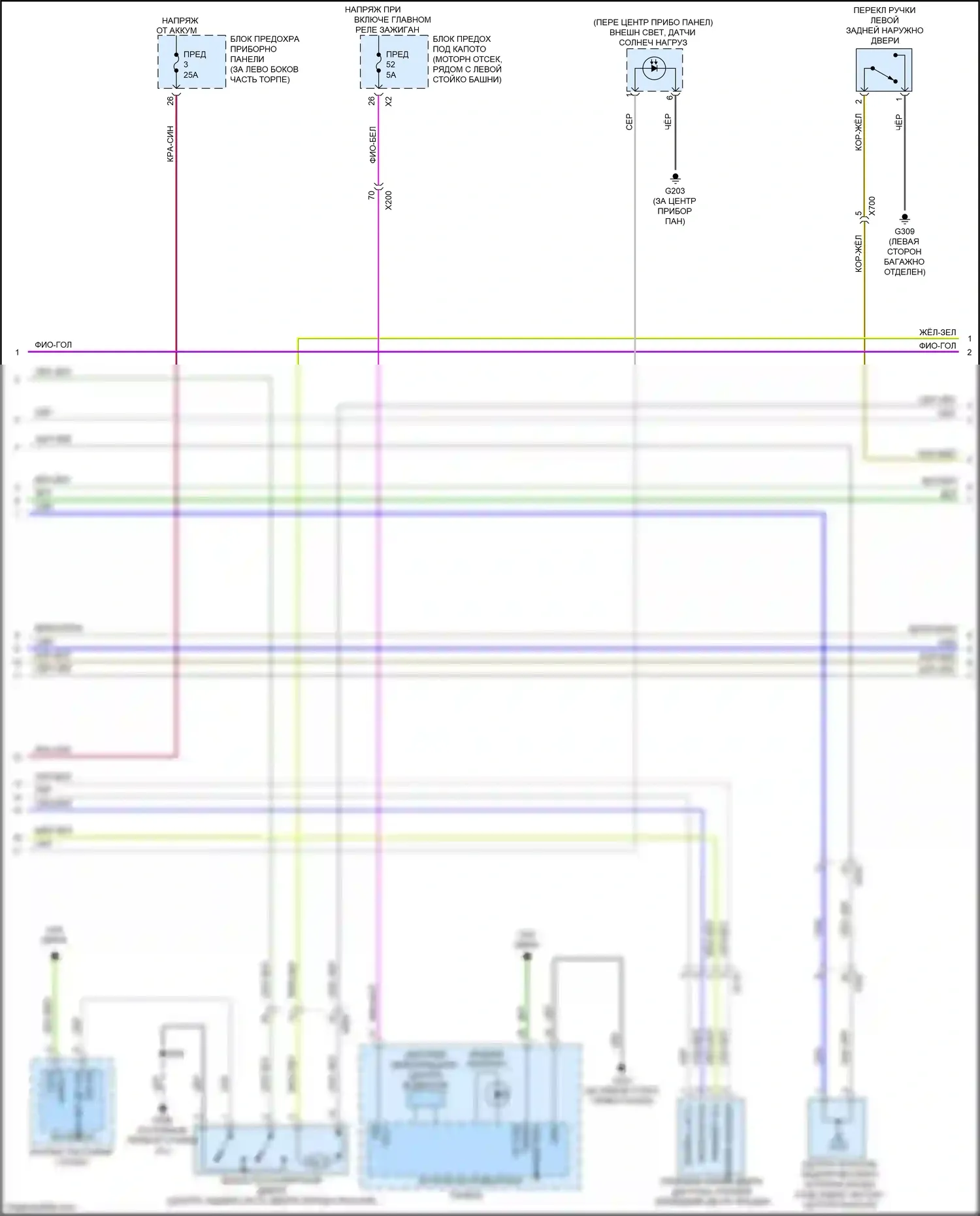 Cruze Chevrolet I рестайлинг (2012-2015): Электросхема центрального замка, с пассивным бесключевым доступом (2 из 3) 