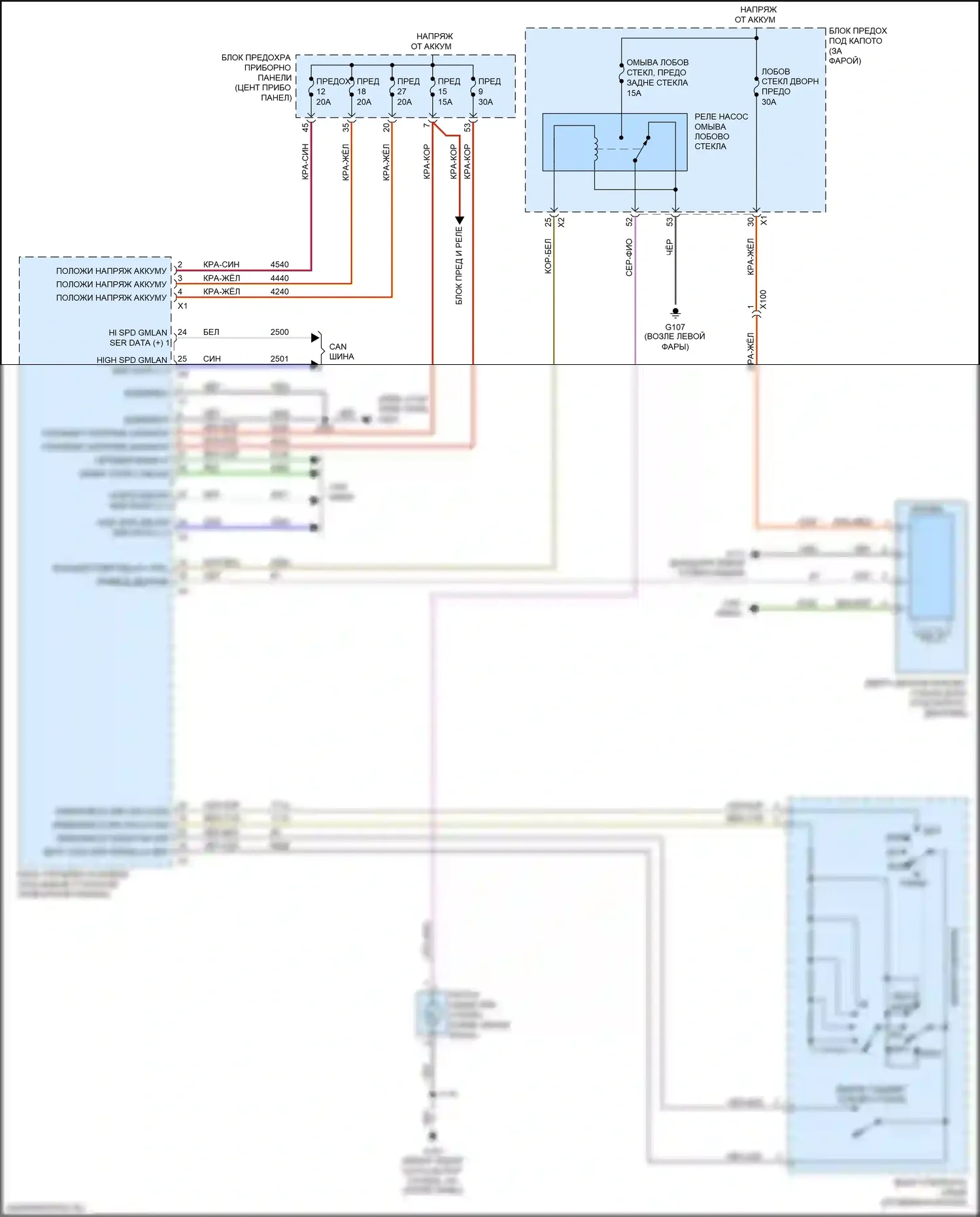 Cruze Chevrolet II (2015-2024): Электросхема передних дворников и омывателей 