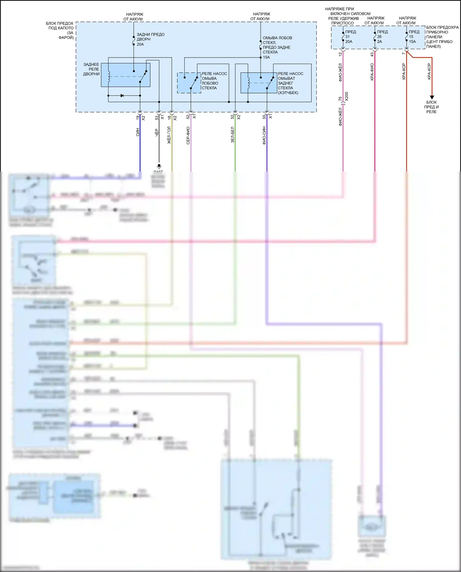 Cruze Chevrolet II (2015-2024): Электросхема задних дворников и омывателей 