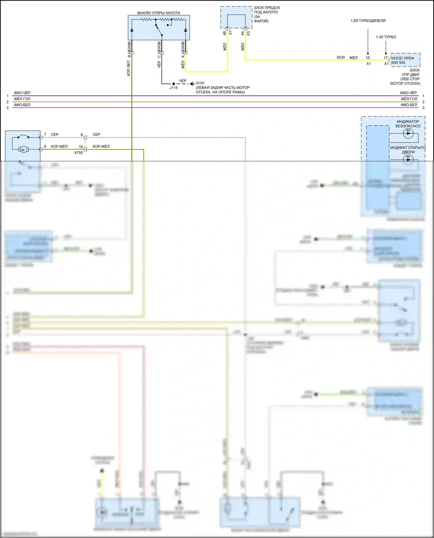 Cruze Chevrolet II (2015-2024): Электросхема центрального замка, с пассивным бесключевым доступом (2 из 3) 
