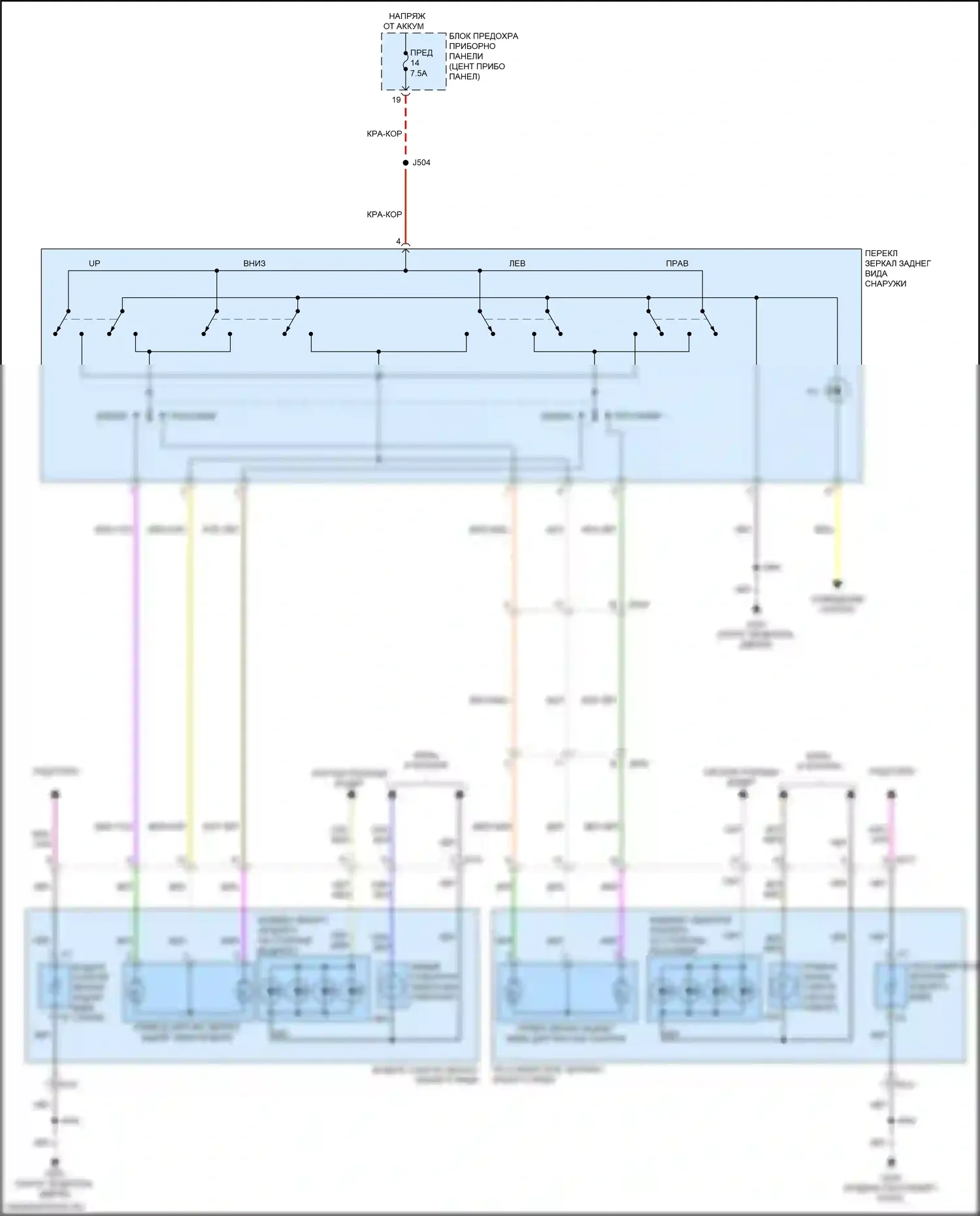 Cruze Chevrolet II (2015-2024): Электросхема управления зеркалами заднего вида 