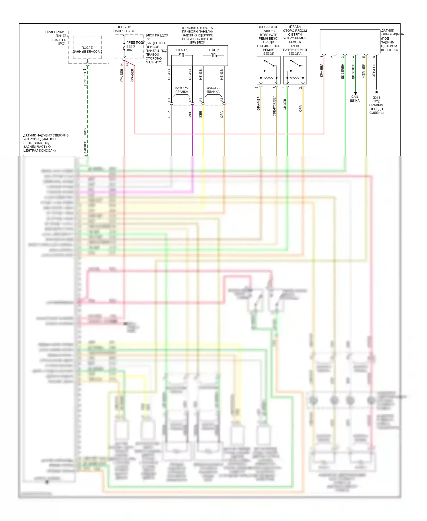 Equinox Chevrolet I (2004-2009): Электросхема подушек безопасности 