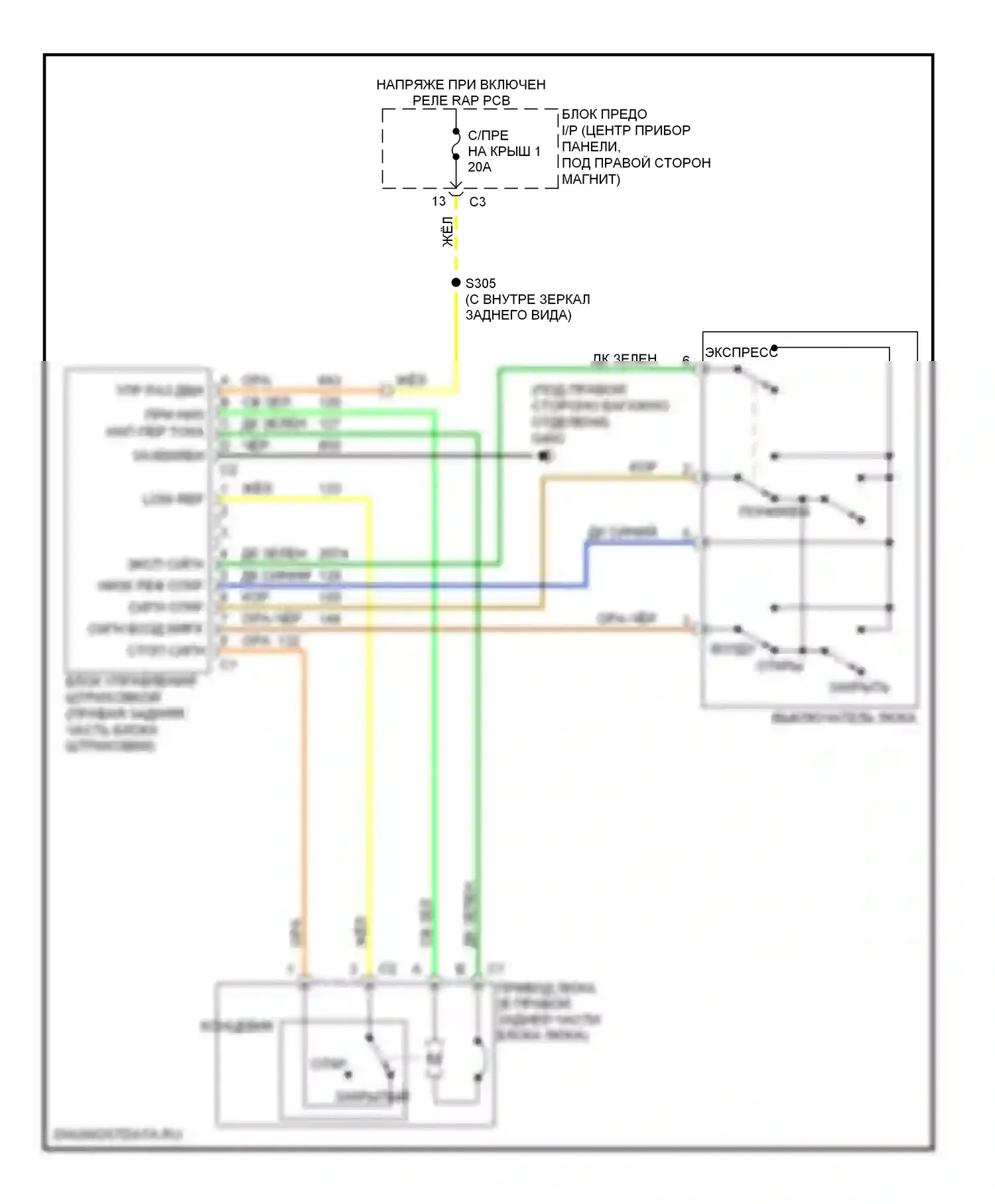 Equinox Chevrolet I (2004-2009): Электросхема складной крыши/люка 