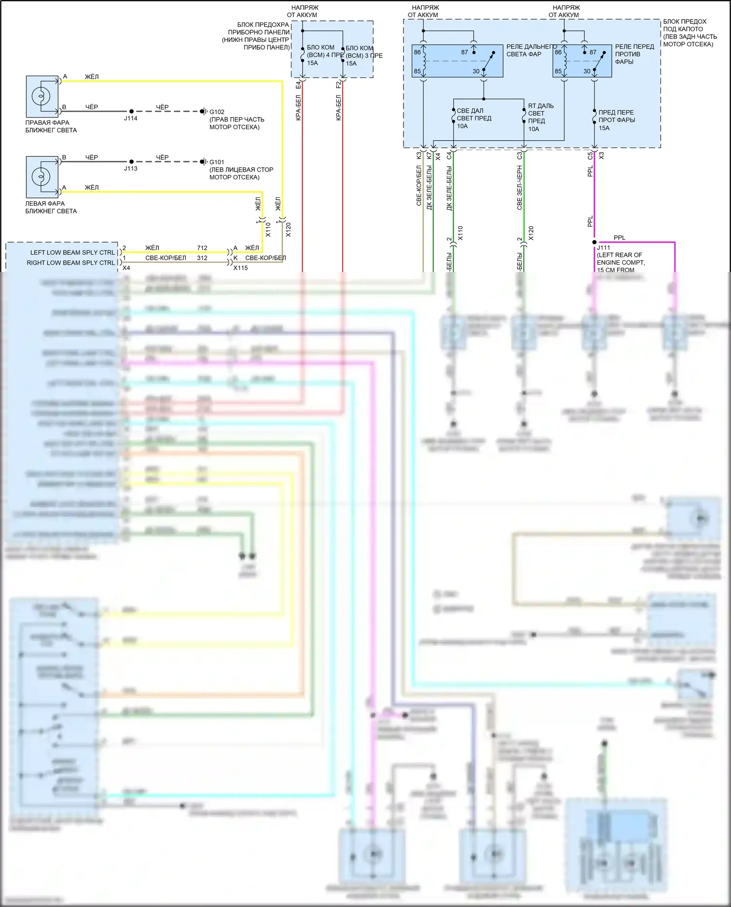 Equinox Chevrolet II рестайлинг (2015-2017): Электросхема фар 