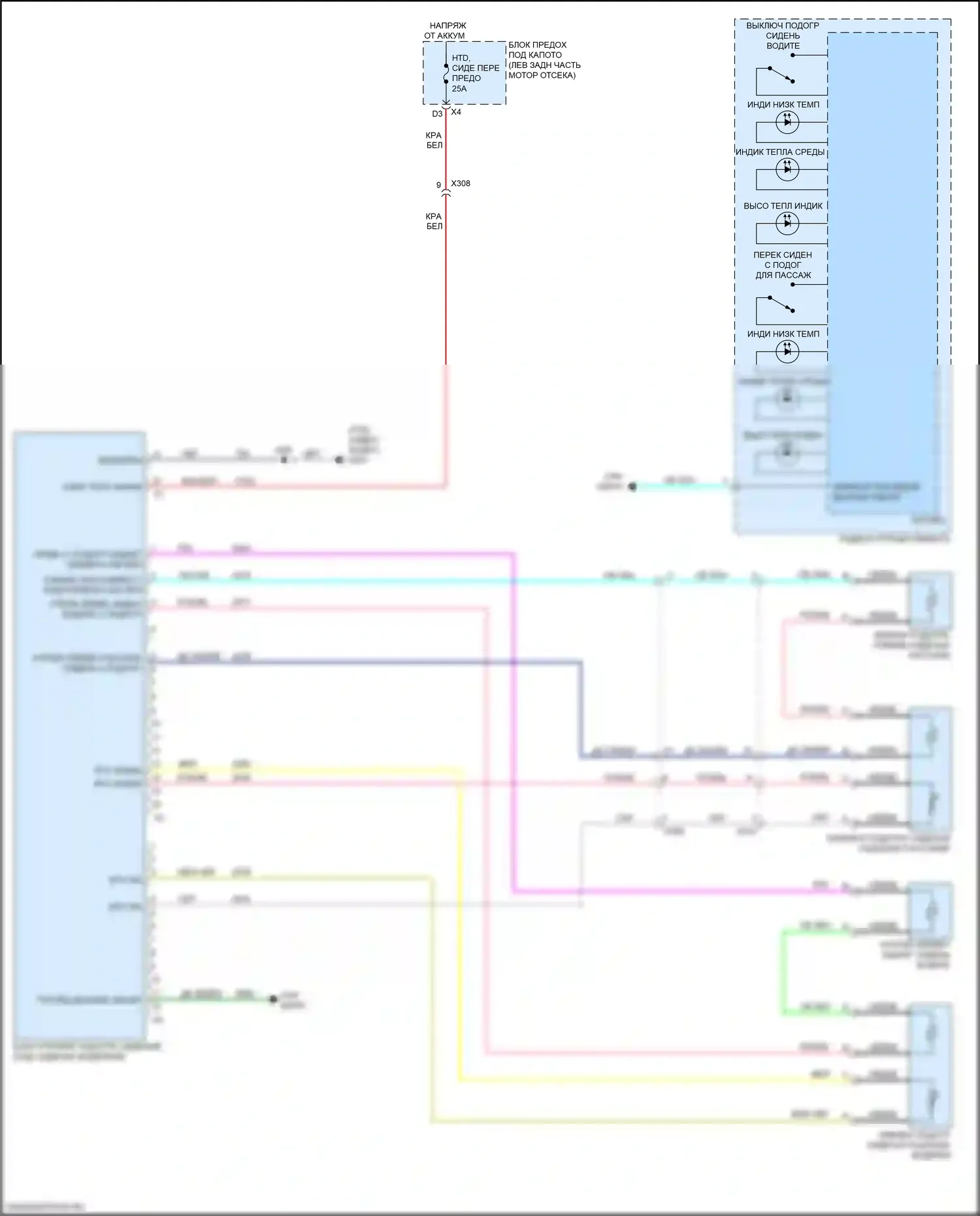 Equinox Chevrolet II рестайлинг (2015-2017): Электросхема подогрева сидений, без спо подогрева сидений и памяти 