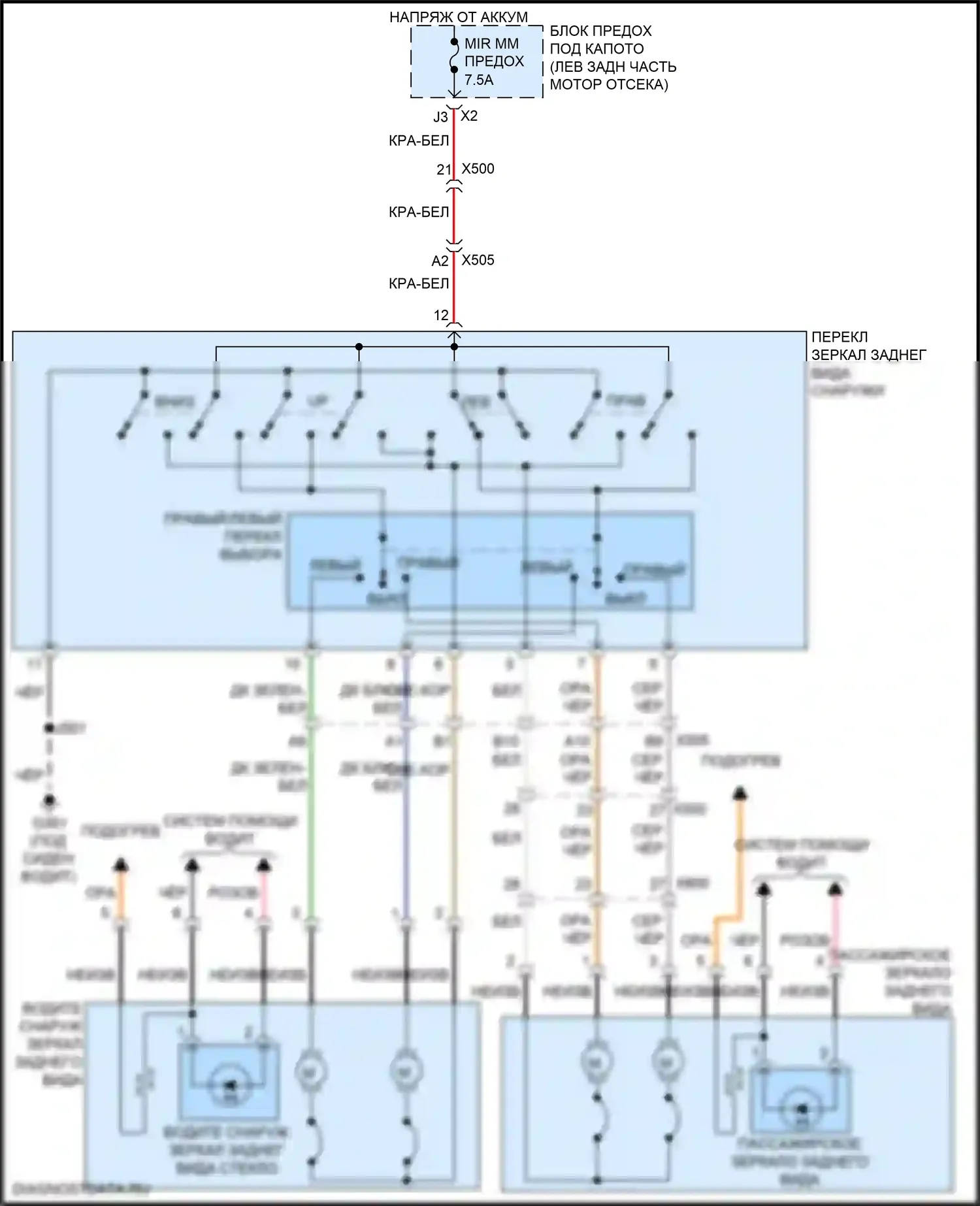 Equinox Chevrolet II рестайлинг (2015-2017): Электросхема управления зеркалами заднего вида 