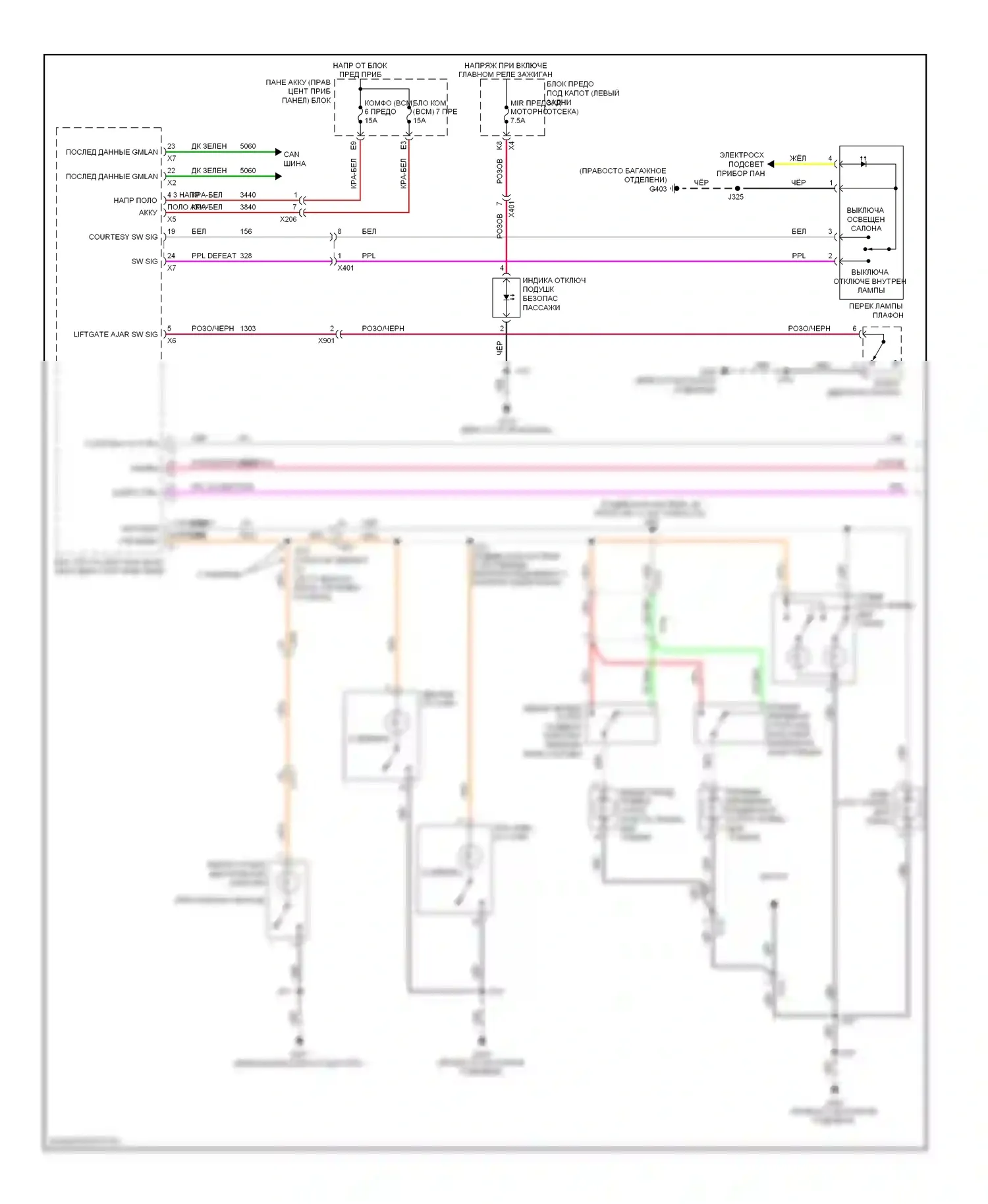 Equinox Chevrolet II (2009-2015): Электросхема освещения салона (1 из 2) 
