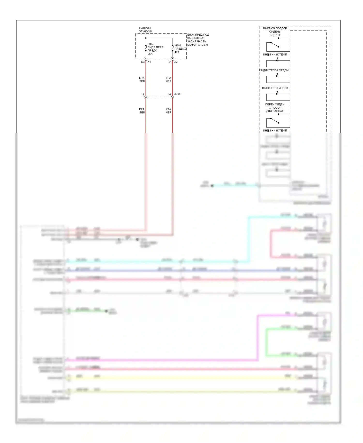 Equinox Chevrolet II (2009-2015): Электросхема обогреваемых сидений, без спо обогреваемых сидений, с памятью 