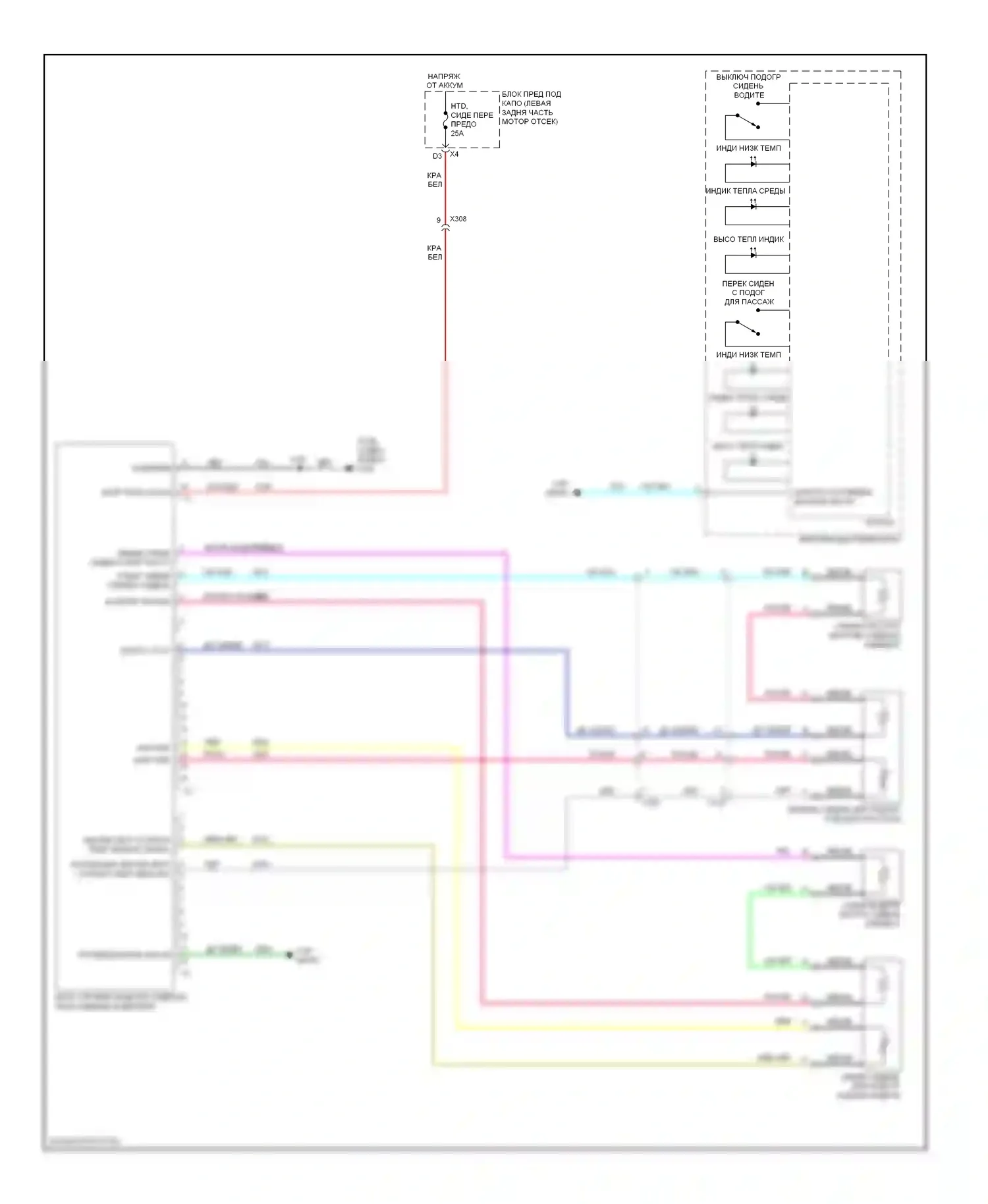 Equinox Chevrolet II (2009-2015): Электросхема подогрева сидений, без спо подогрева сидений и памяти 