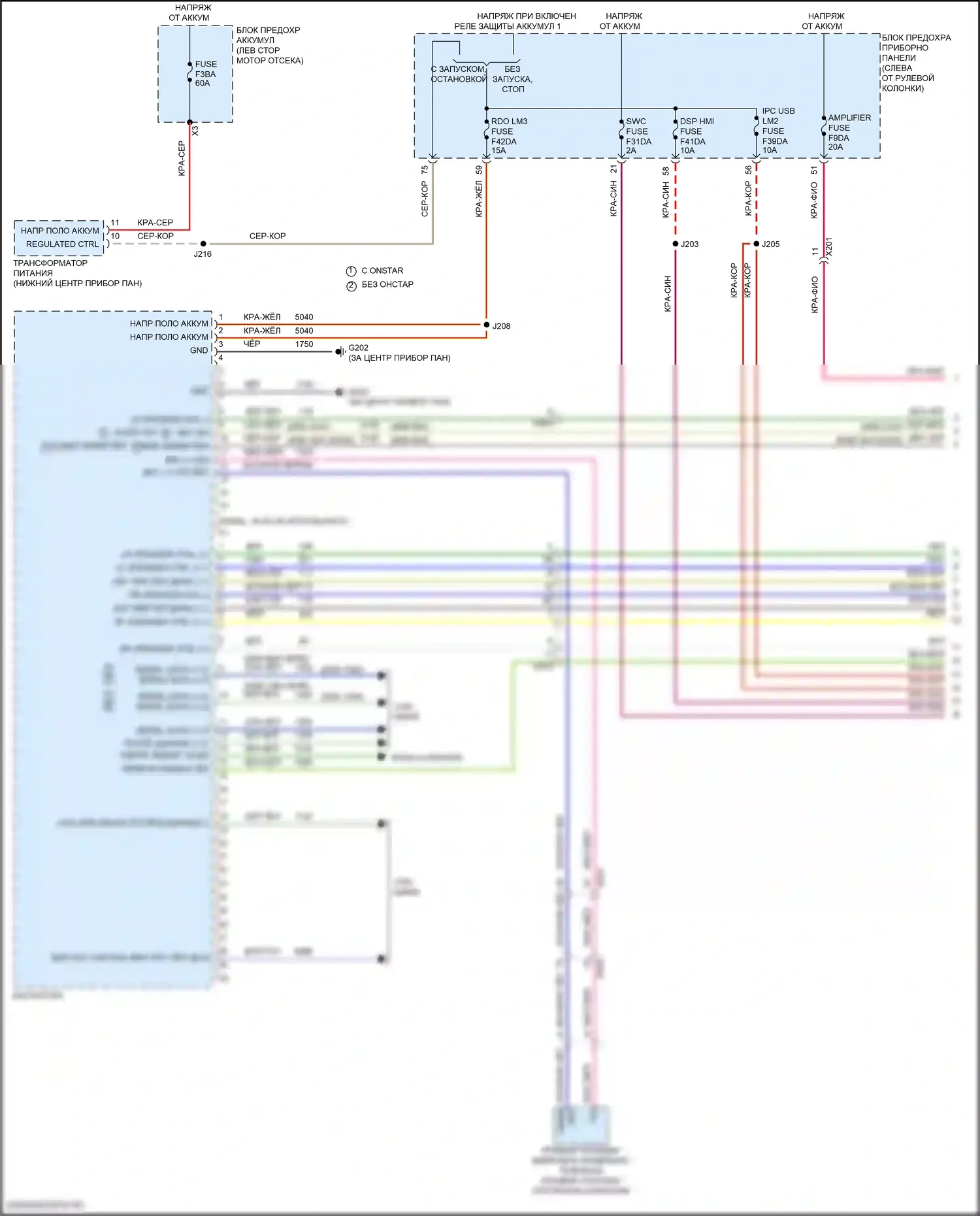 Equinox Chevrolet III рестайлинг (2020-2024): Электросхема радиосистемы, средний/высокий уровень без усилителя (1 из 4) 