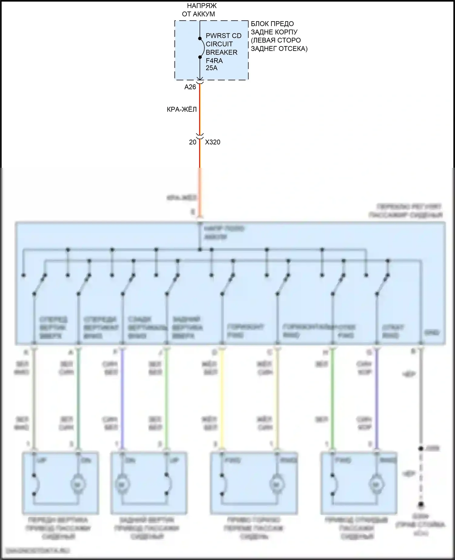 Equinox Chevrolet III рестайлинг (2020-2024): Электросхема сиденья питания для пассажиров 
