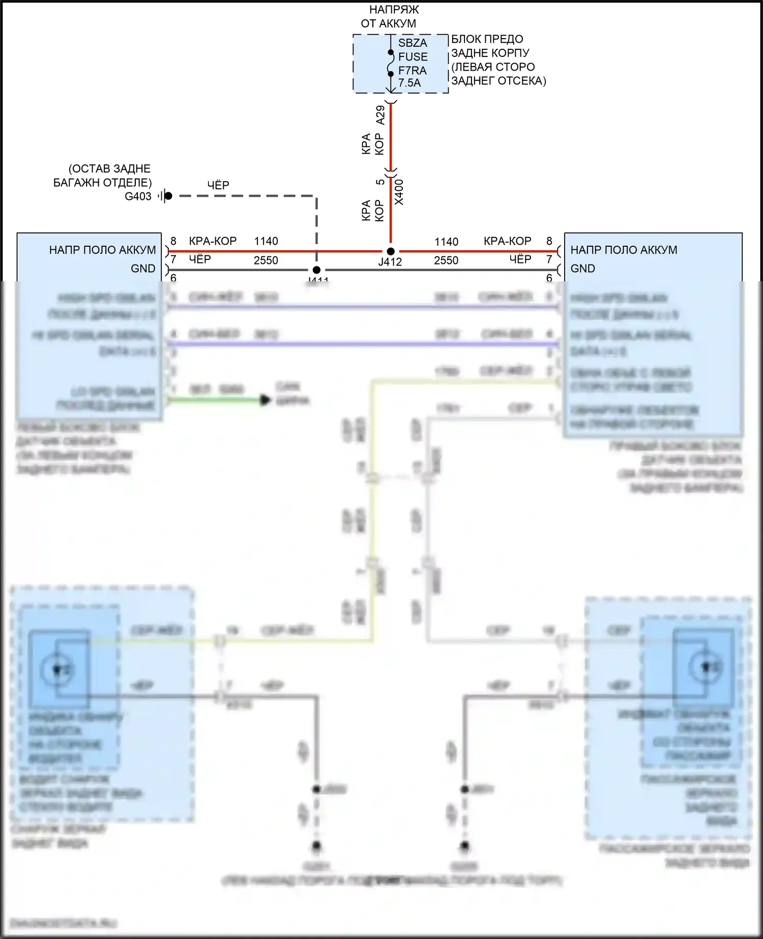 Equinox Chevrolet III рестайлинг (2020-2024): Электросхема мониторинга в слепой зоне 