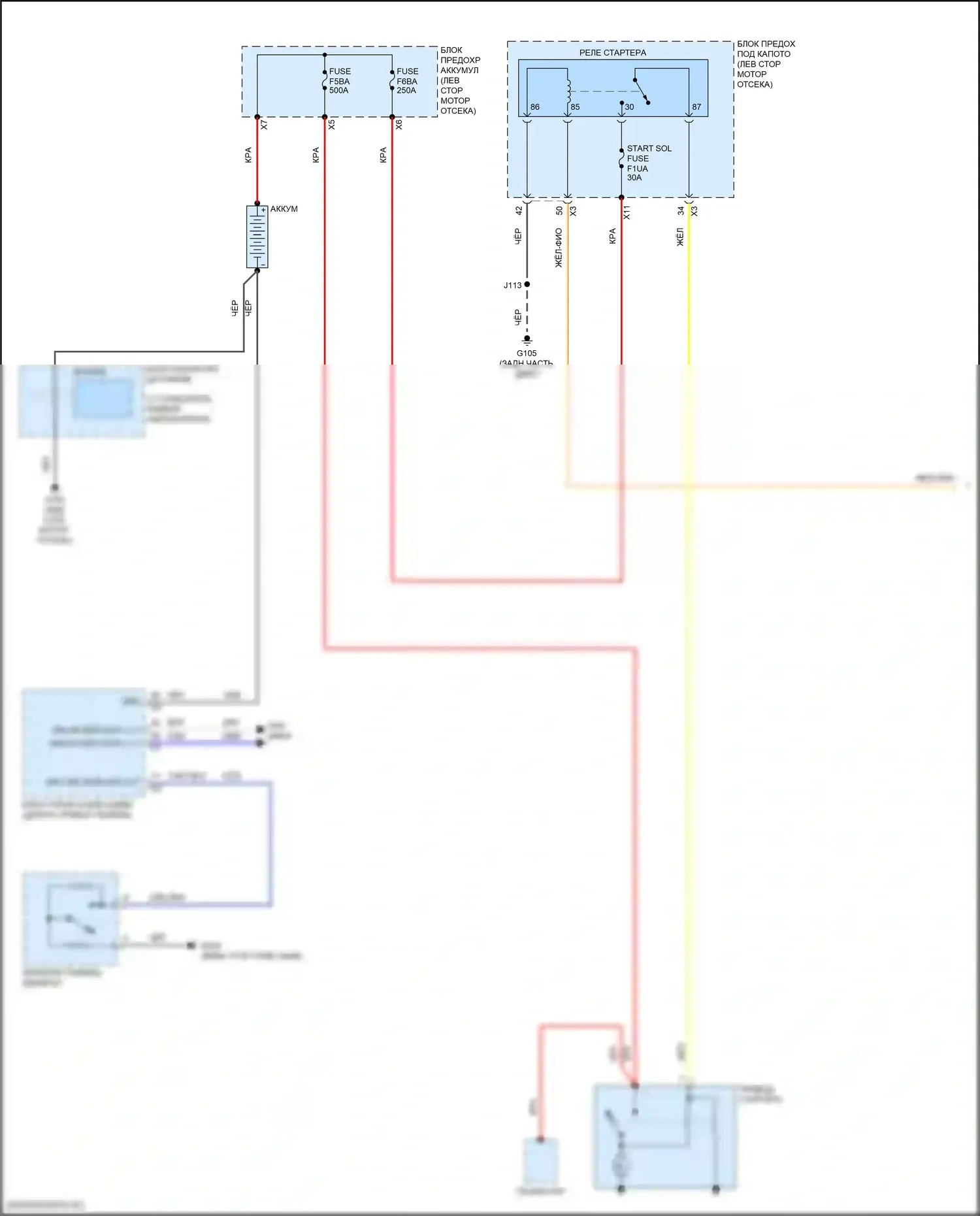 Equinox Chevrolet III рестайлинг (2020-2024): Электросхема стартера, без системы останова/запуска (1 из 2) 