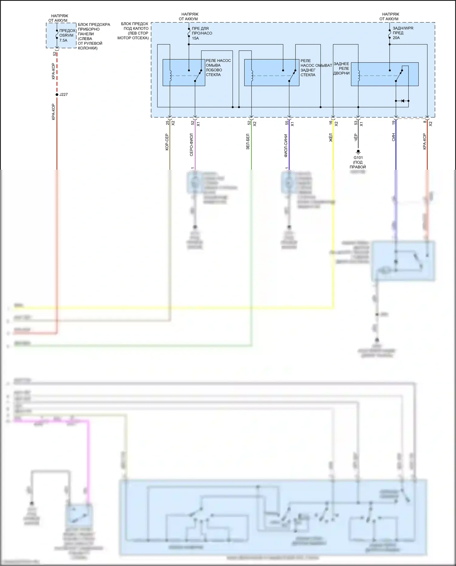 Equinox Chevrolet III (2017-2021): Дворники и омыватели электросхема (2 из 2) 