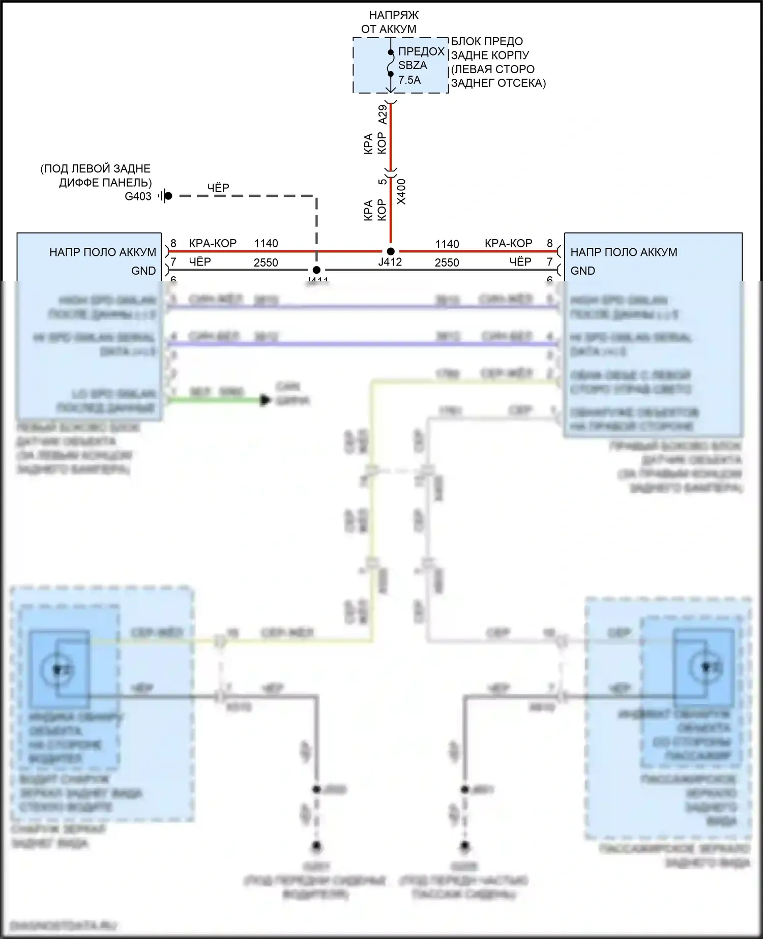 Equinox Chevrolet III (2017-2021): Электросхема мониторинга в слепой зоне 