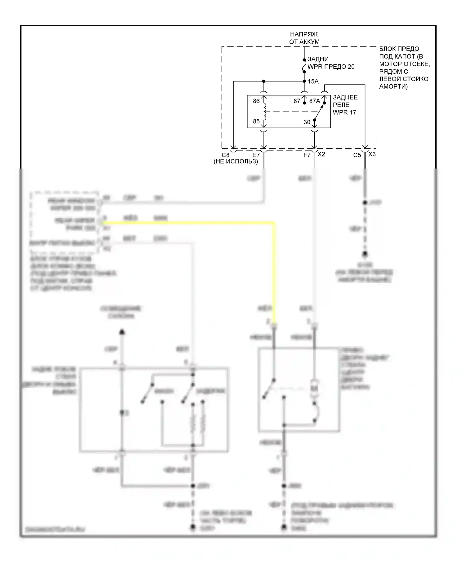 HHR Chevrolet I (2005-2011): Электросхема задних дворников и омывателей 